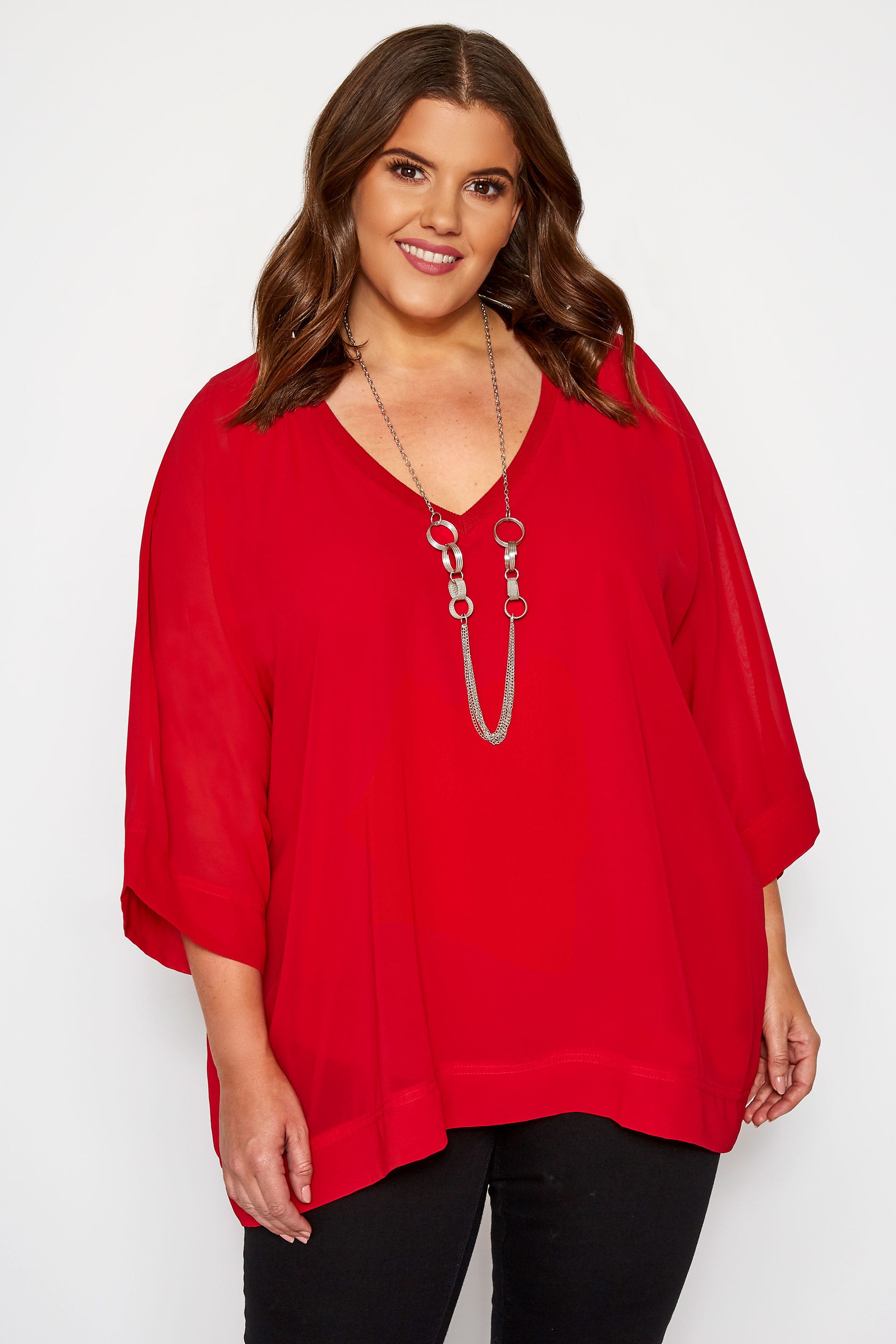 YOURS LONDON Red Chiffon Cape Top | Yours Clothing