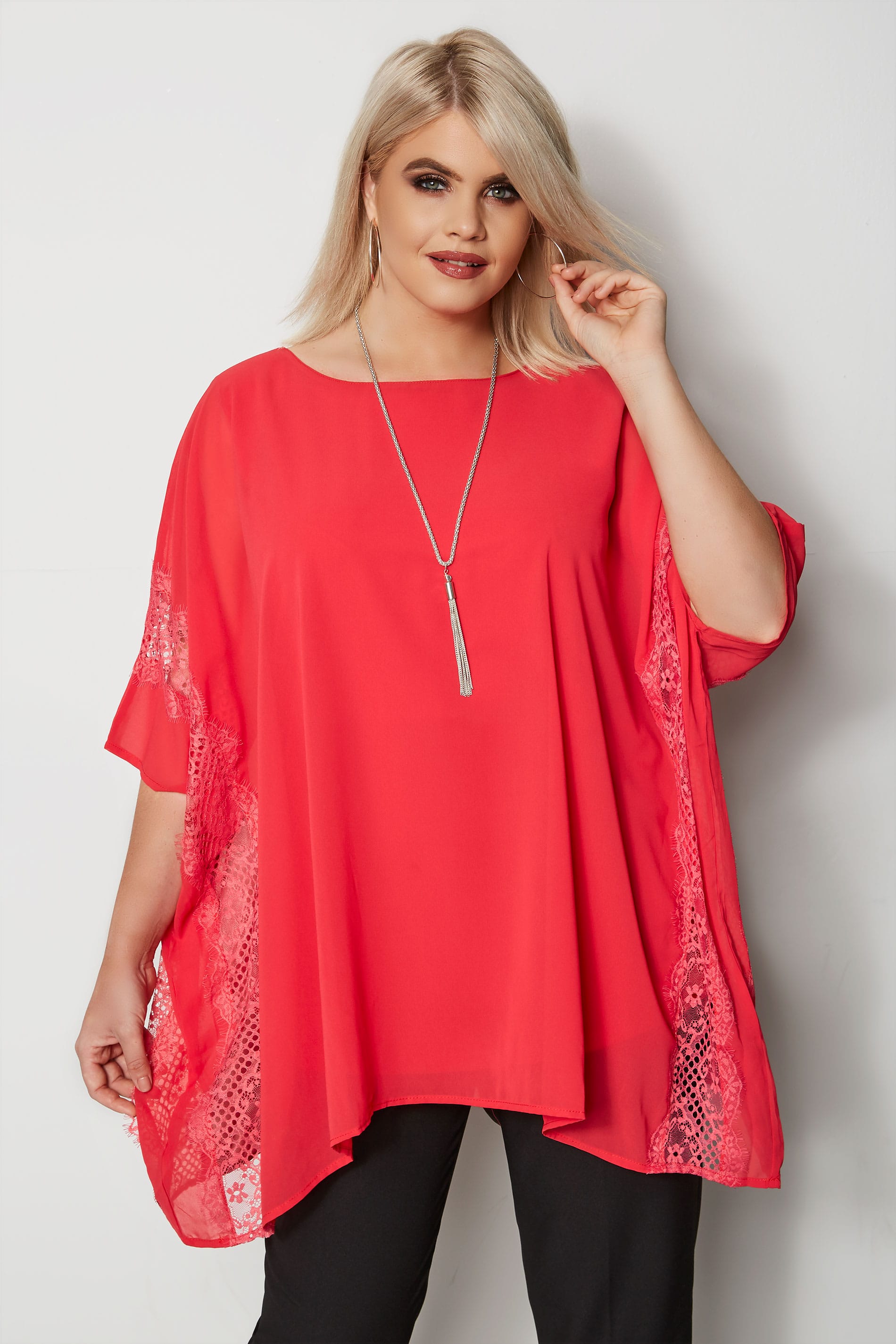 YOURS LONDON Red Chiffon Cape Top, Plus size 16 to 32
