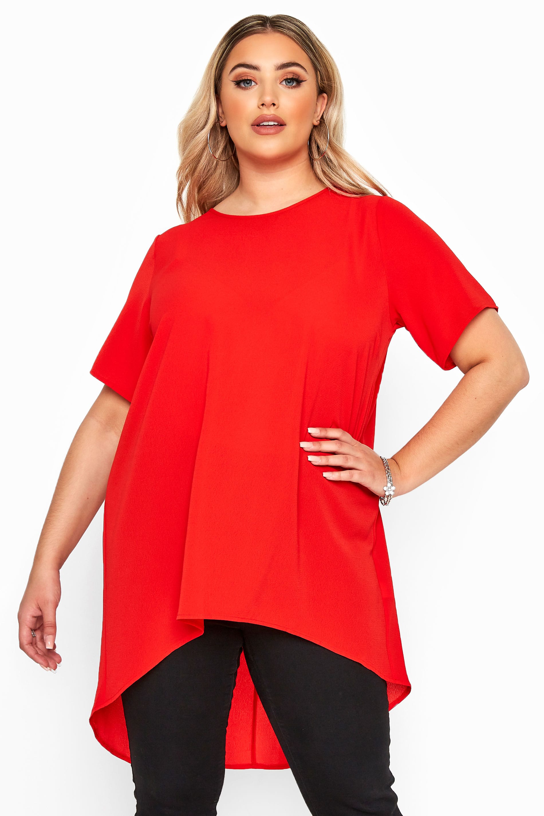 YOURS LONDON Red Pleated Extreme Dipped Hem Blouse | Yours Clothing