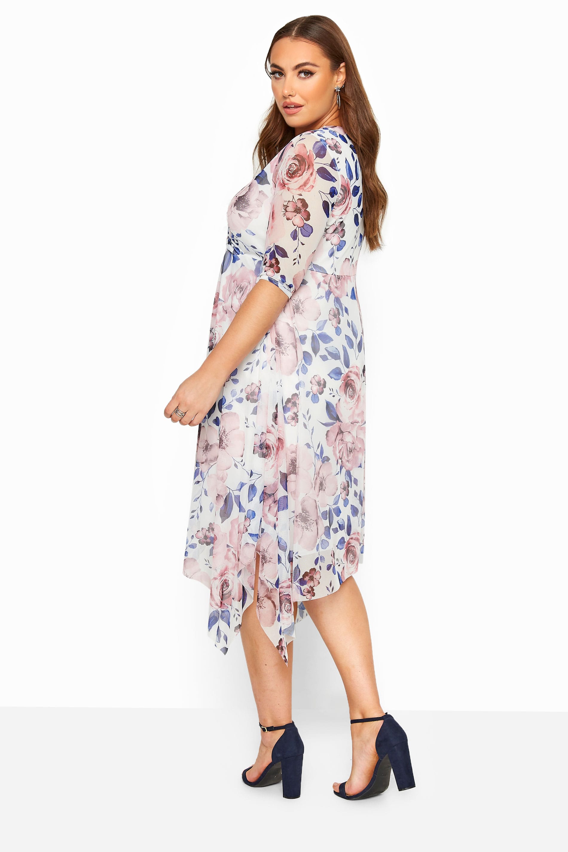 YOURS LONDON White Floral Print Mesh Wrap Dress | Yours Clothing