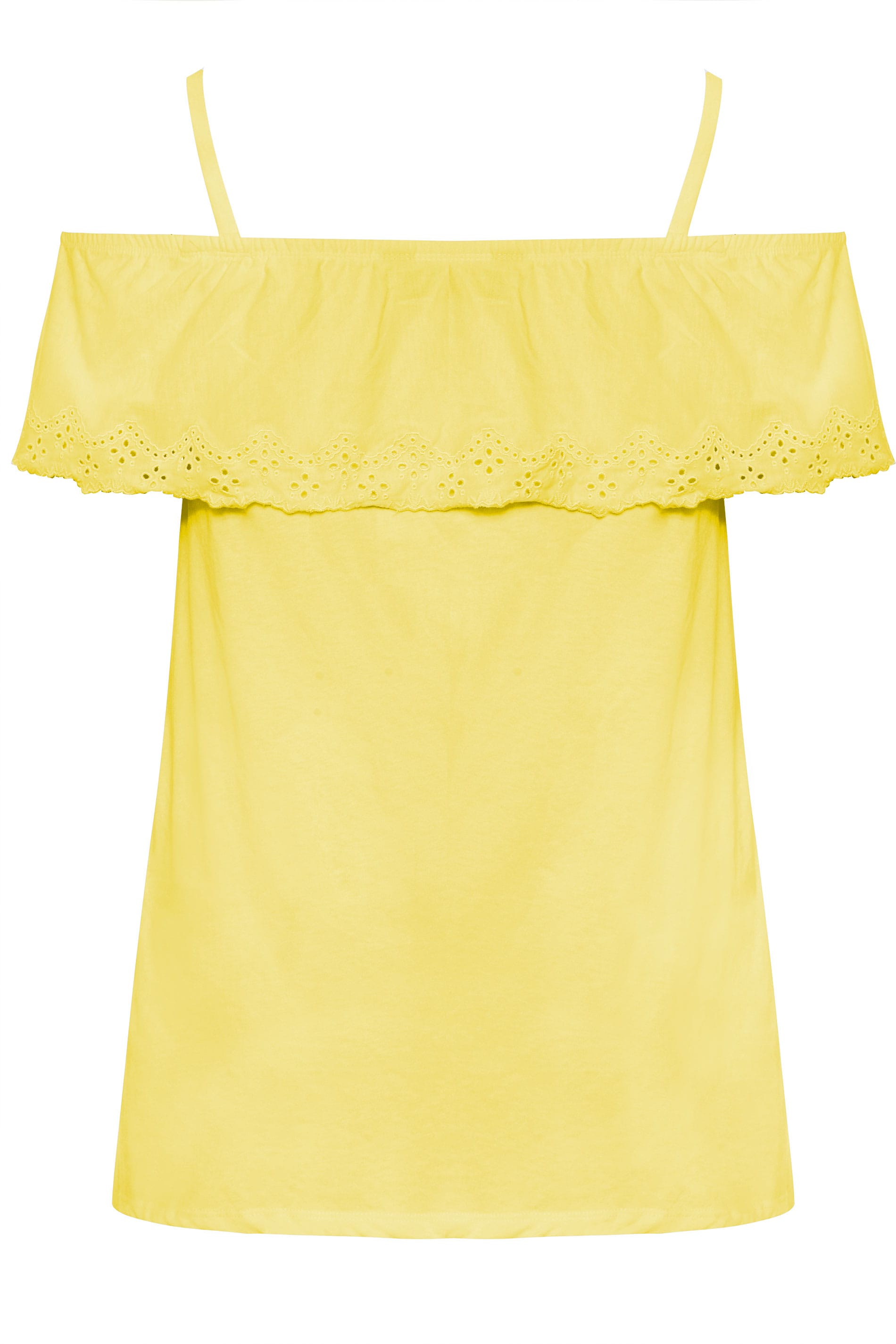 Yellow Embroidered Frill Cold Shoulder Top | Yours Clothing