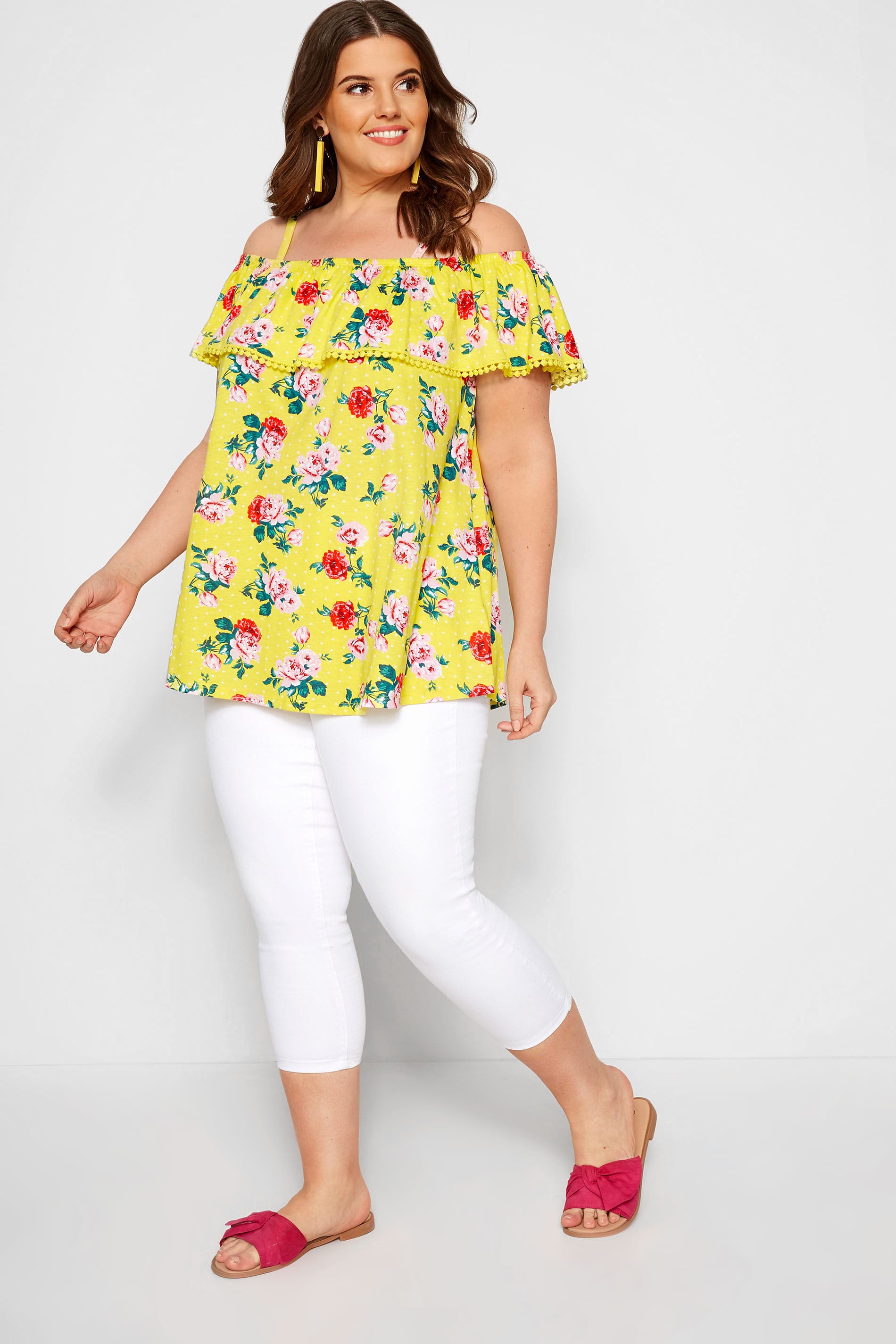 Yellow Floral Cold Shoulder Top Plus Sizes 16 To 36