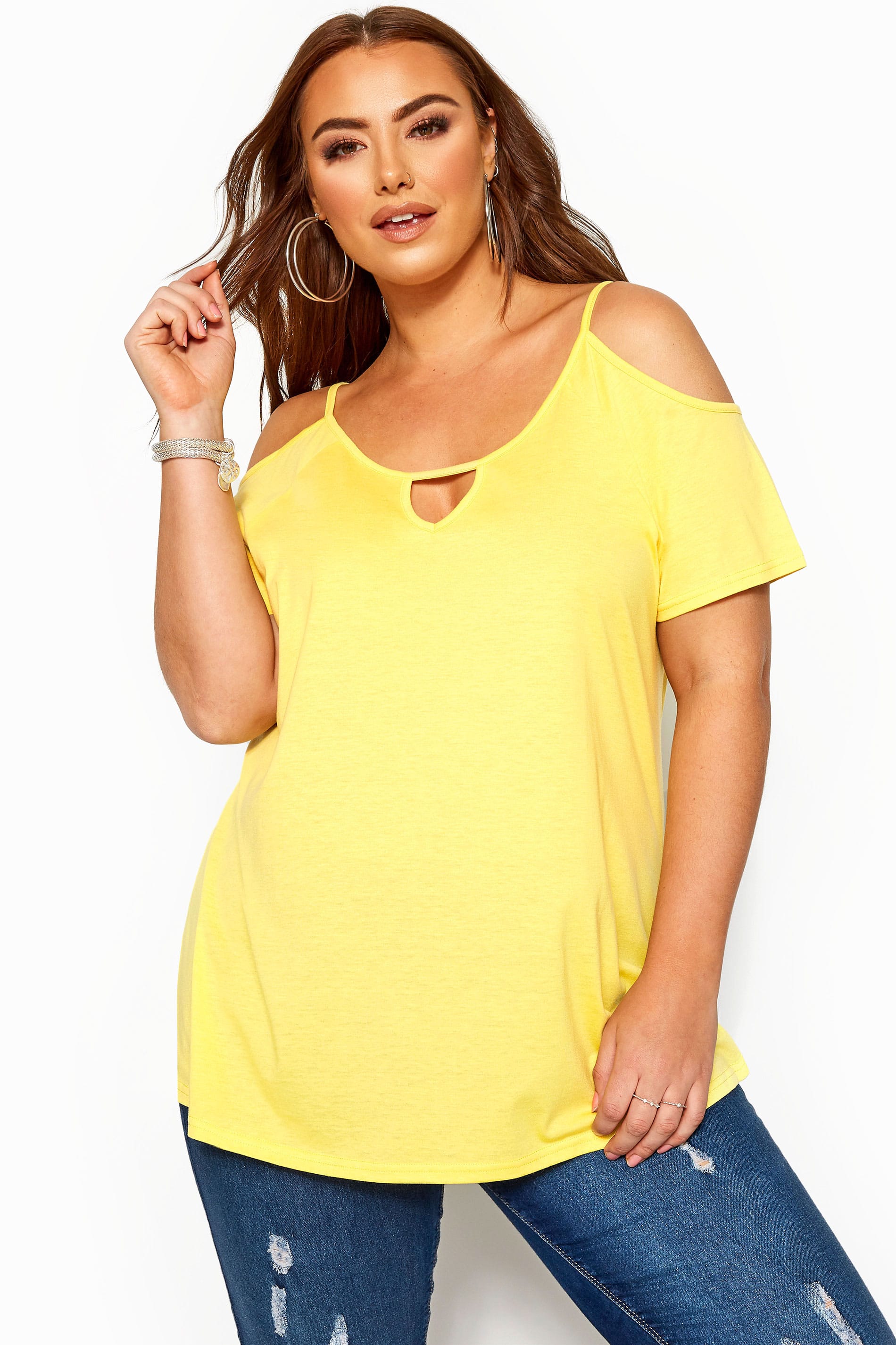 Lemon Yellow Strappy Cold Shoulder Top | Yours Clothing