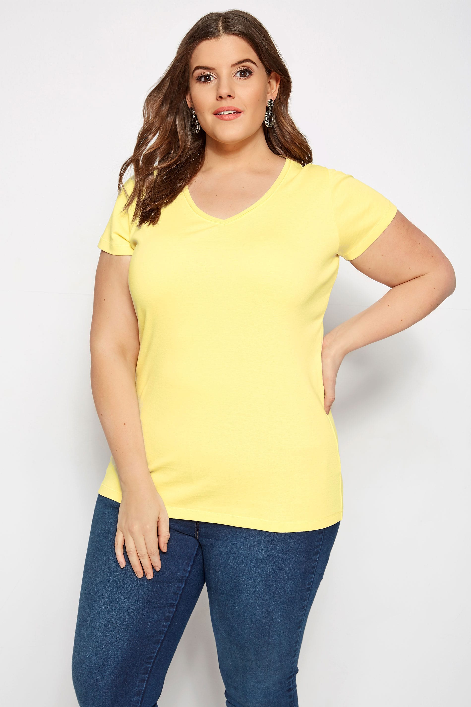 Plus Size Yellow V-Neck T-Shirt | Sizes 