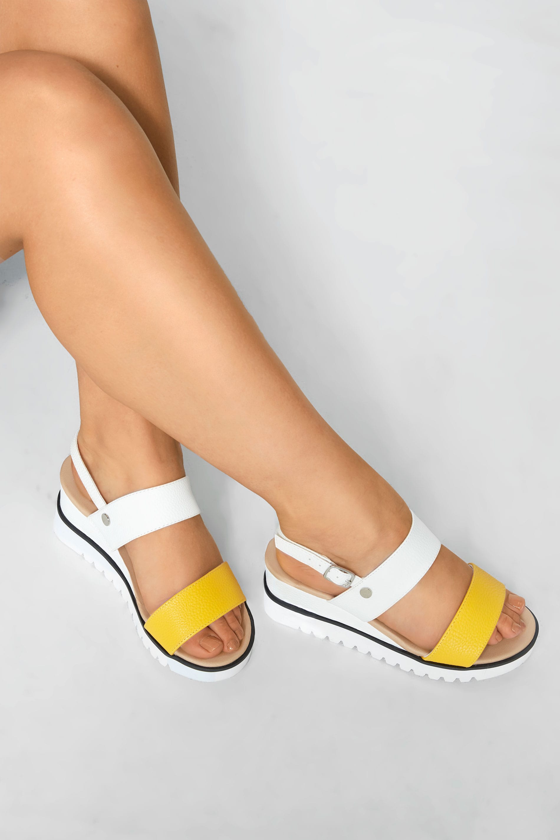 Yellow \u0026 White Sporty Wedge Sandals In 