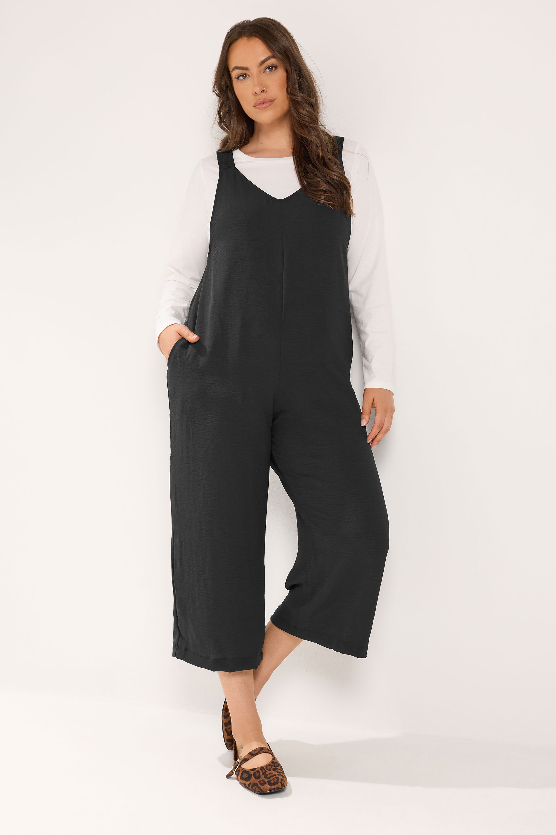 YOURS Plus Size Black Loose Fit Dungarees | Yours Clothing 1