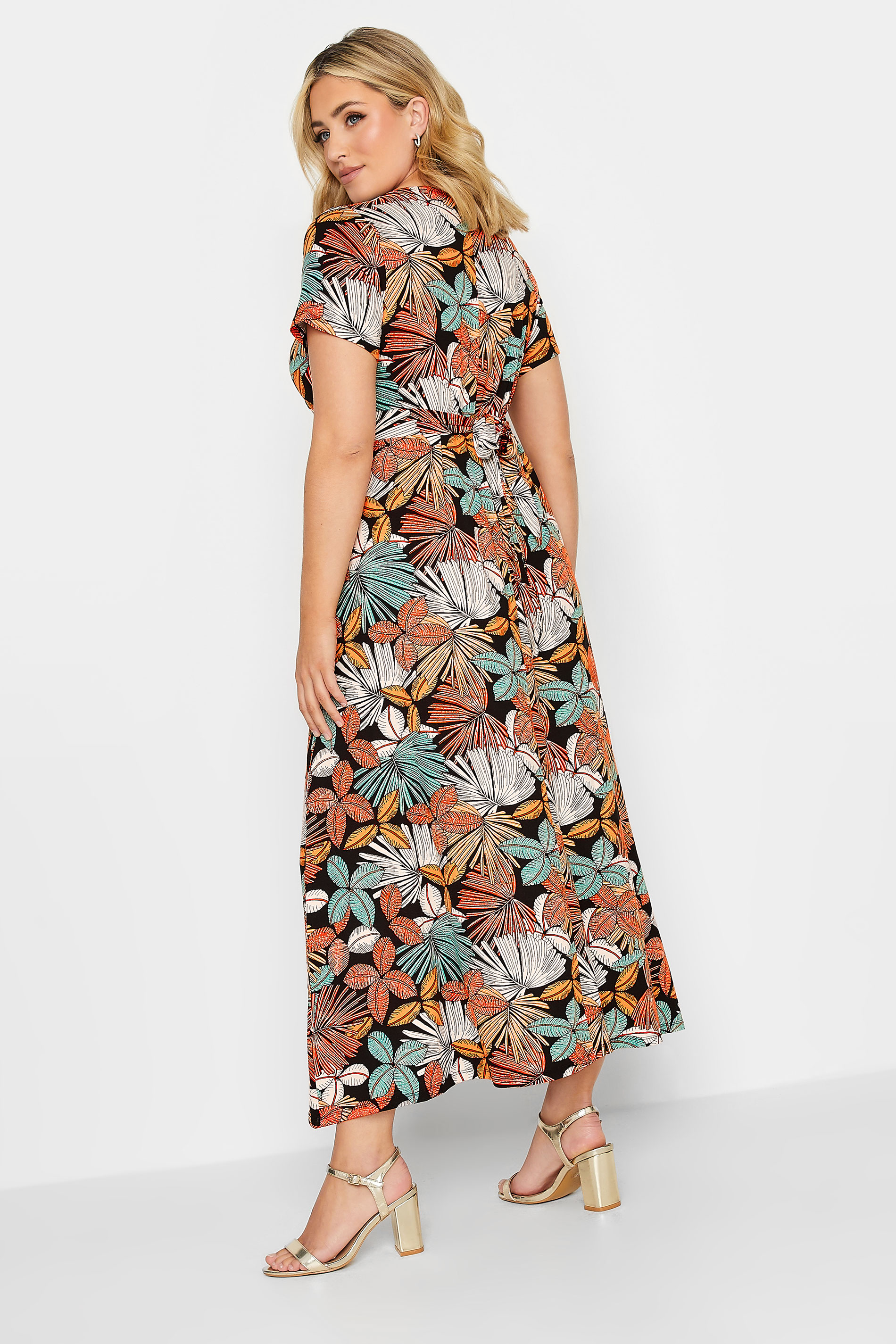 YOURS Plus Size Black & Orange Leaf Print Maxi Dress | Yours Clothing 3