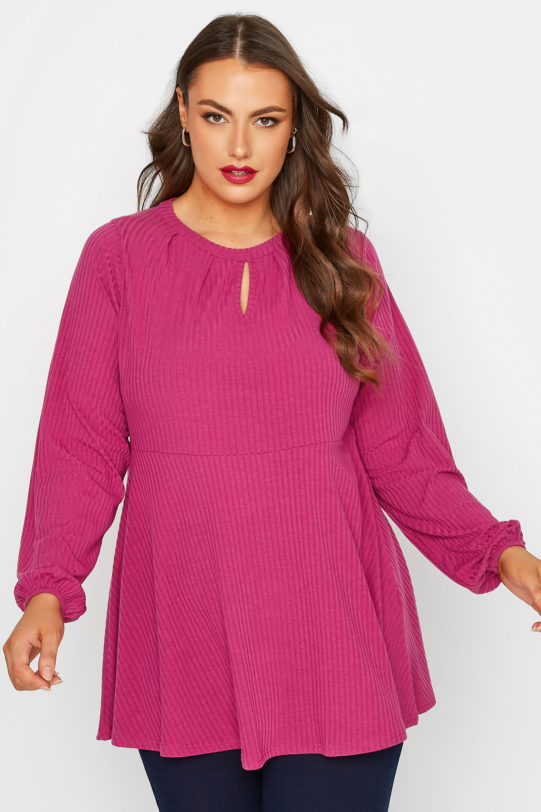 LIMITED COLLECTION Plus Size Pink Peplum Keyhole Top | Yours Clothing  1