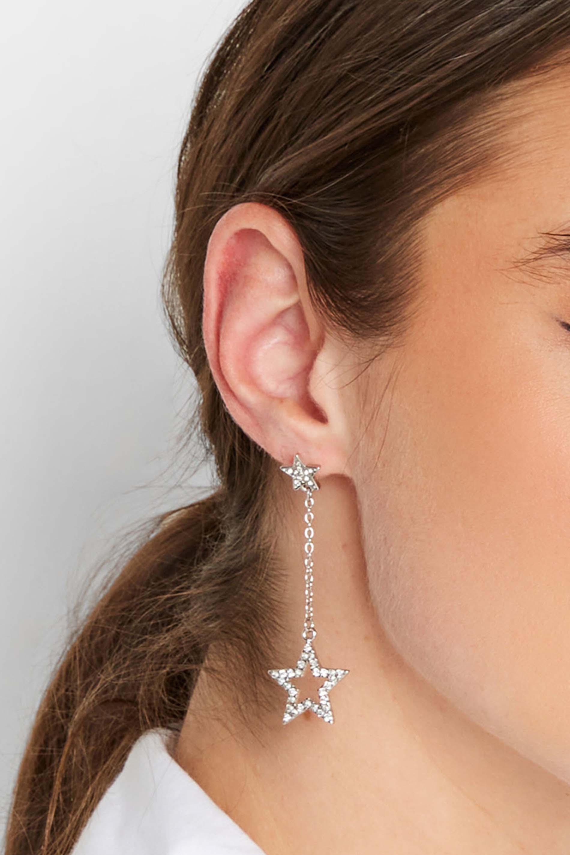 Silver Star Drop Earrings | Yours Clothing  1