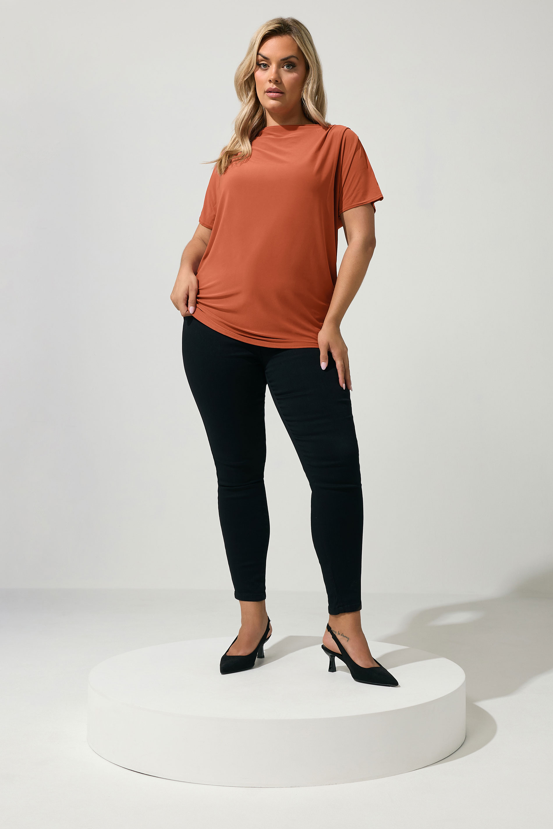 YOURS LONDON Plus Size Rust Orange Drape Shoulder Top | Yours Clothing 1