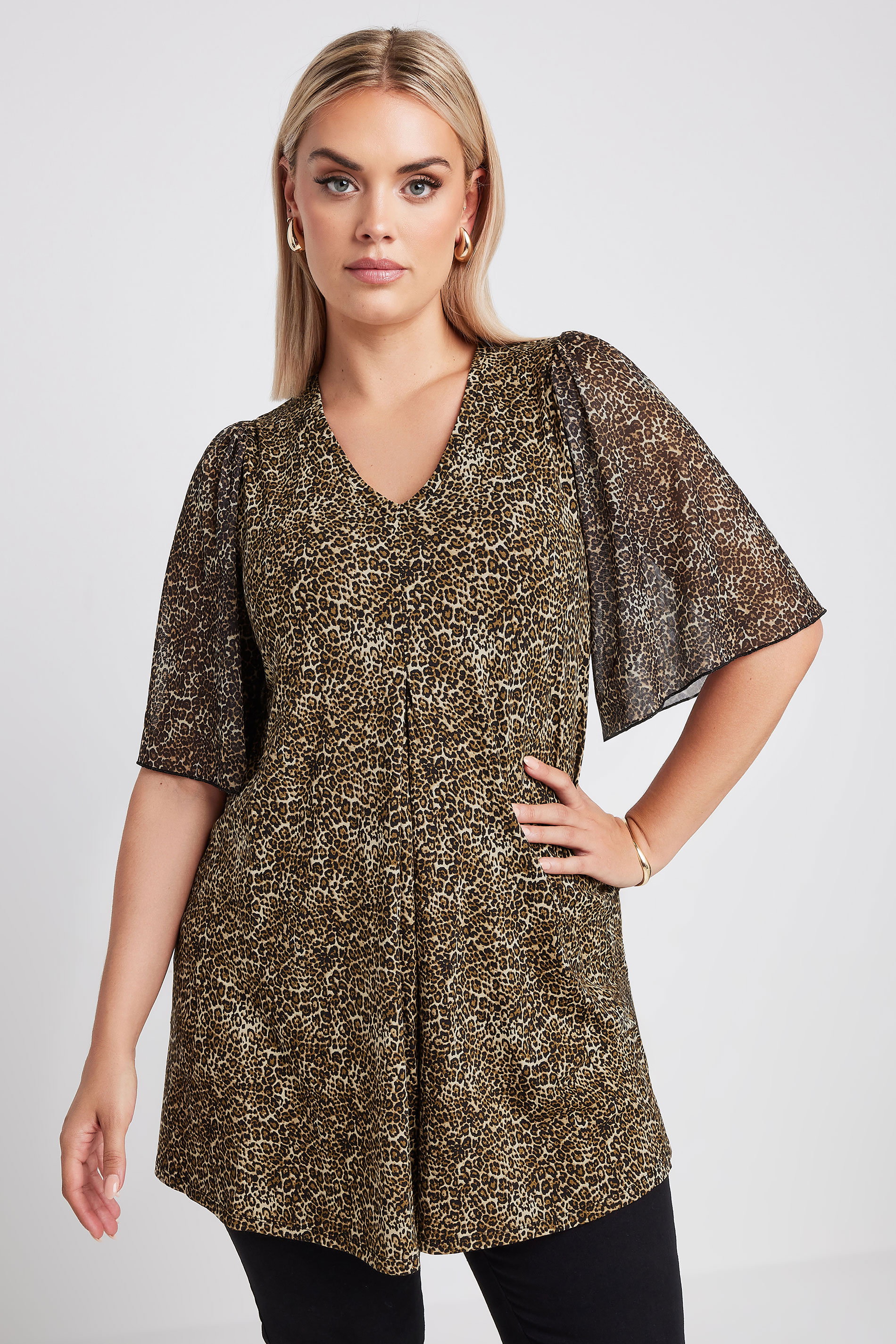 YOURS Plus Size Brown Leopard Print Mesh Swing Top | Yours Clothing 2