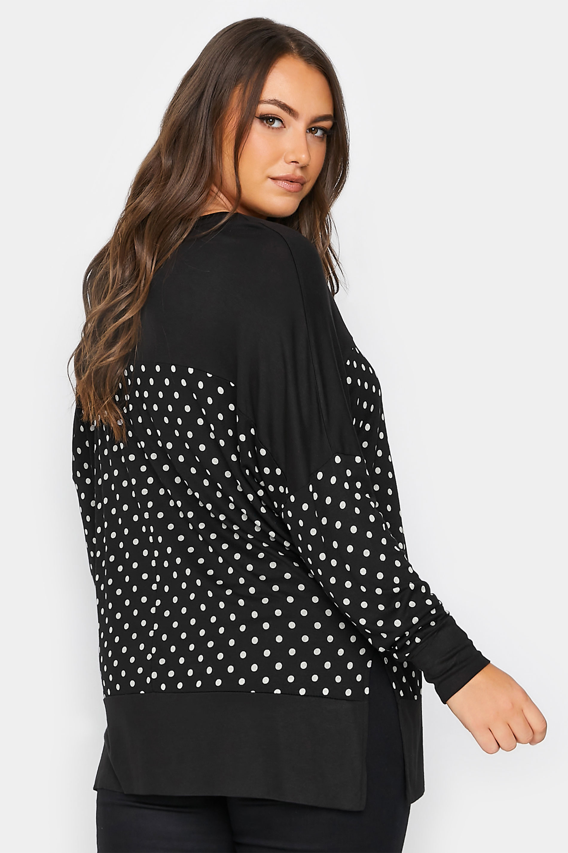 Plus Size Black Spot Print Long Sleeve Top | Yours Clothing 3
