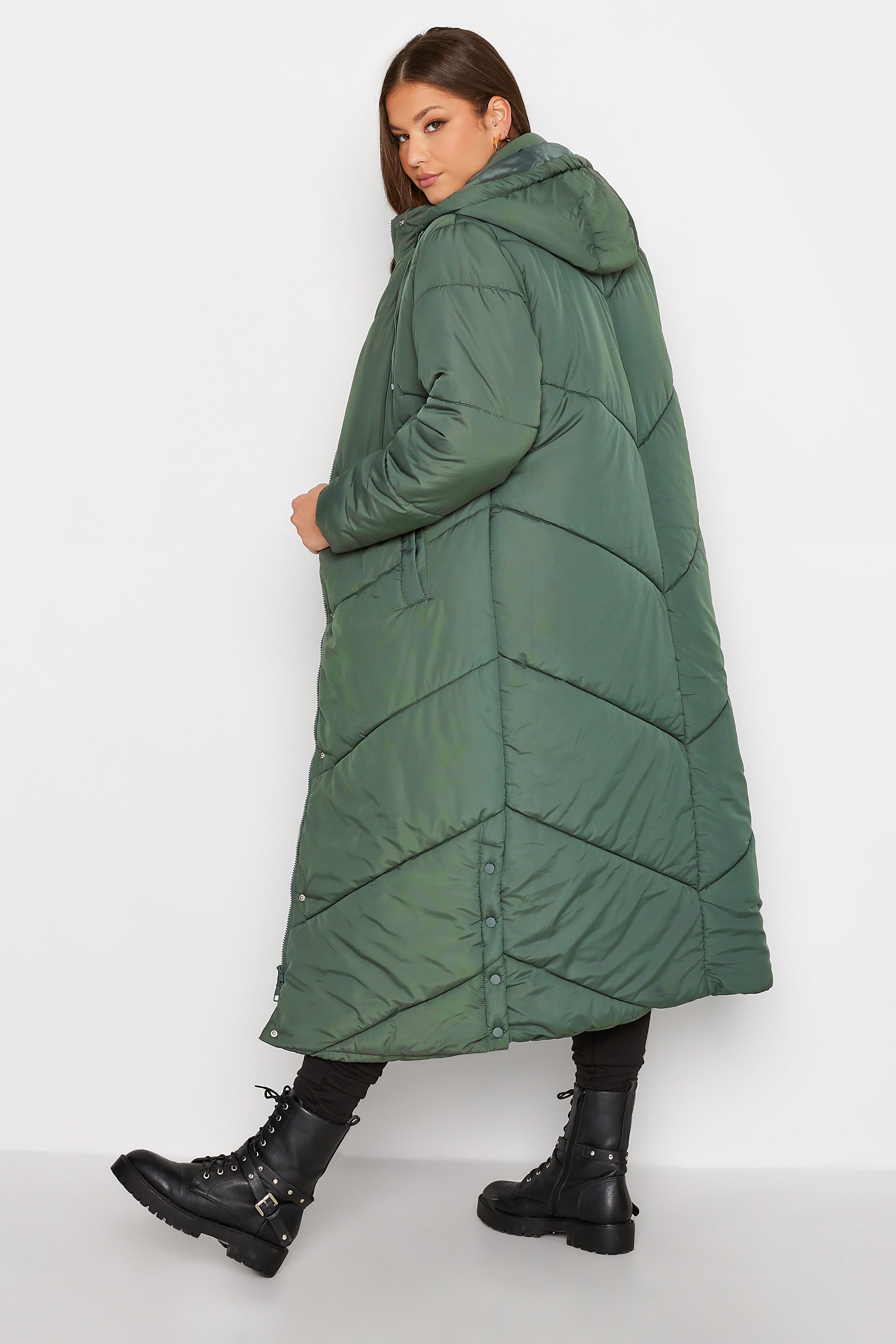 Plus Size Sage Green Padded Maxi Coat | Yours Clothing 3
