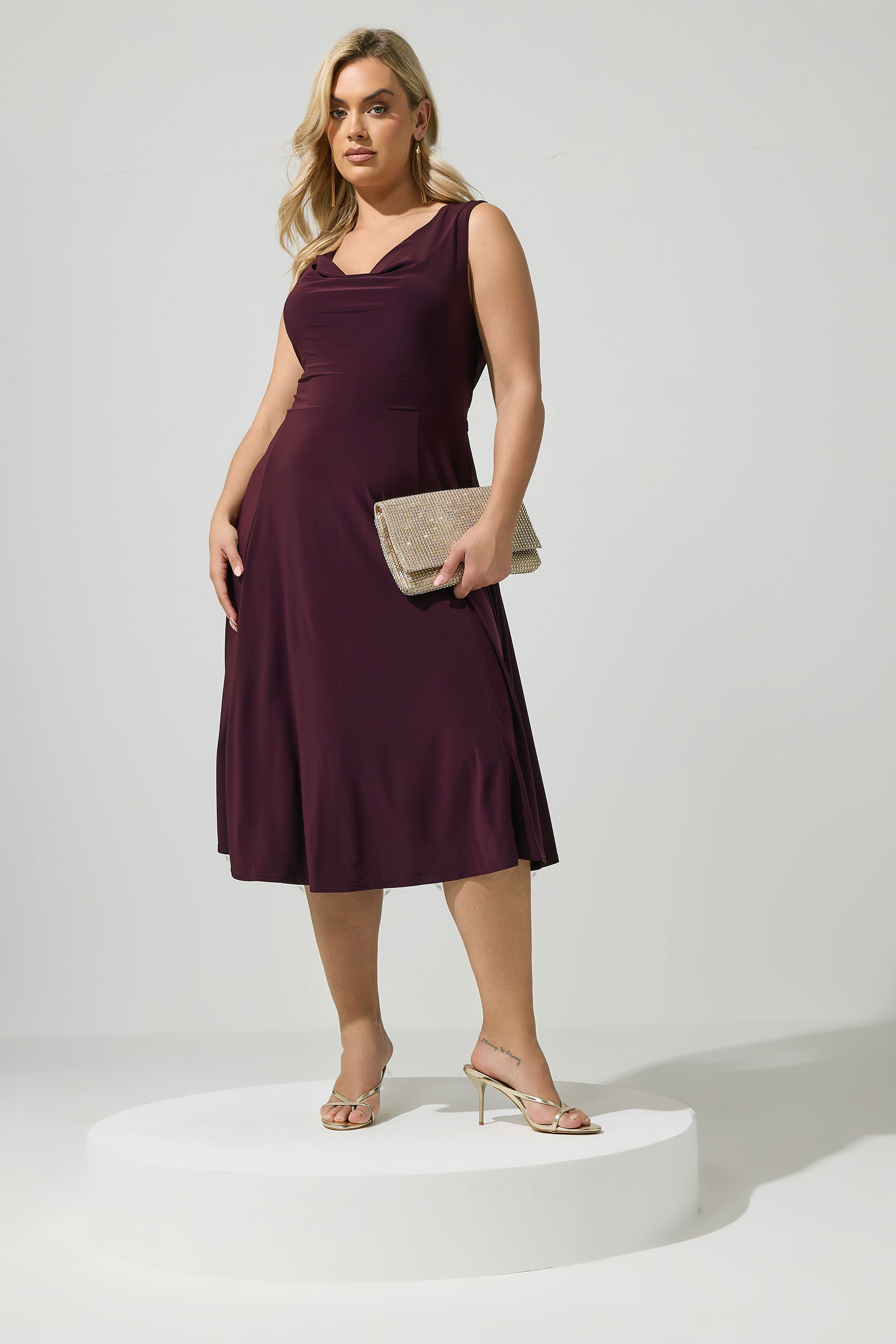 YOURS LONDON Plus Size Dark Purple Drape Front Midi Dress | Yours Clothing 1