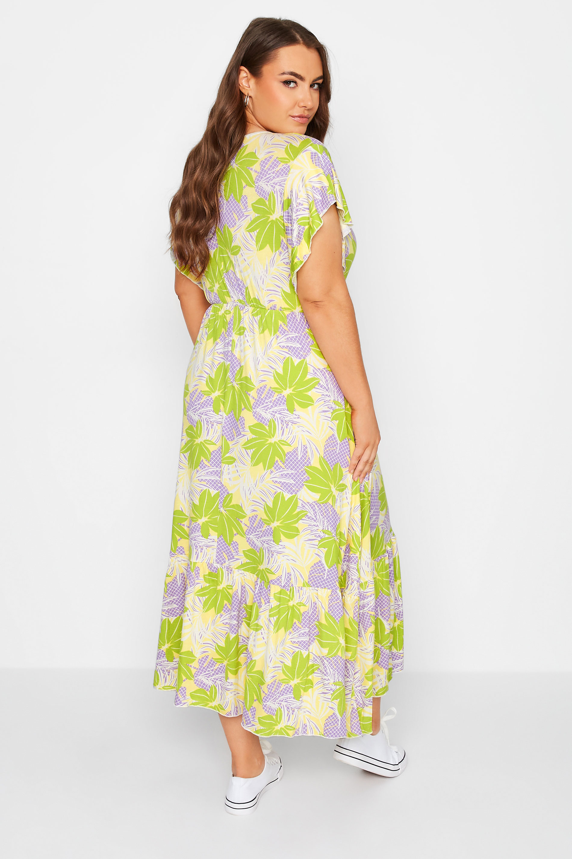 Plus Size Yellow Leaf Print Tiered Midaxi Dress | Yours Clothing 3