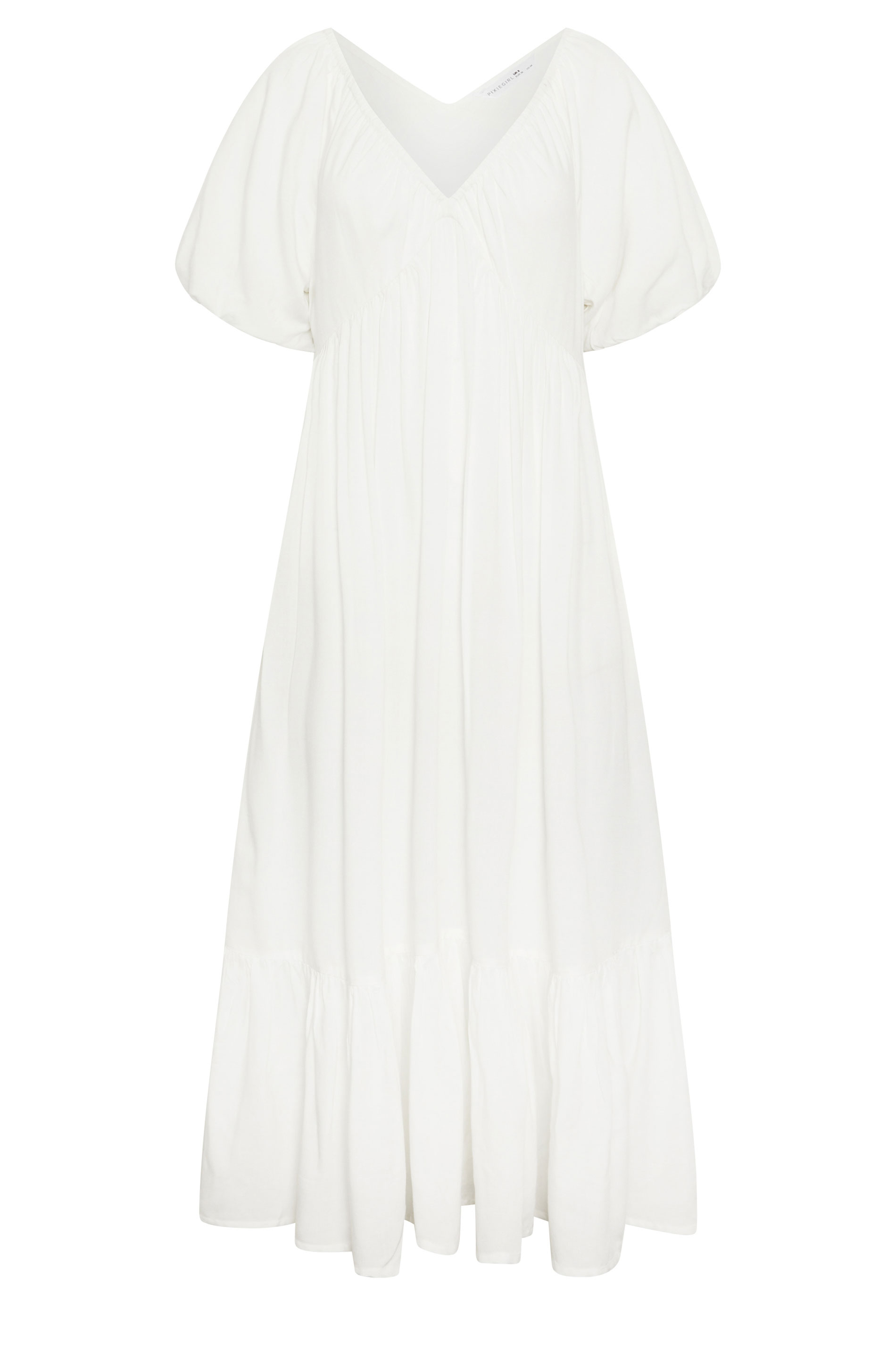 PixieGirl Petite Women's White Puff Sleeve Maxi Dress | PixieGirl 5
