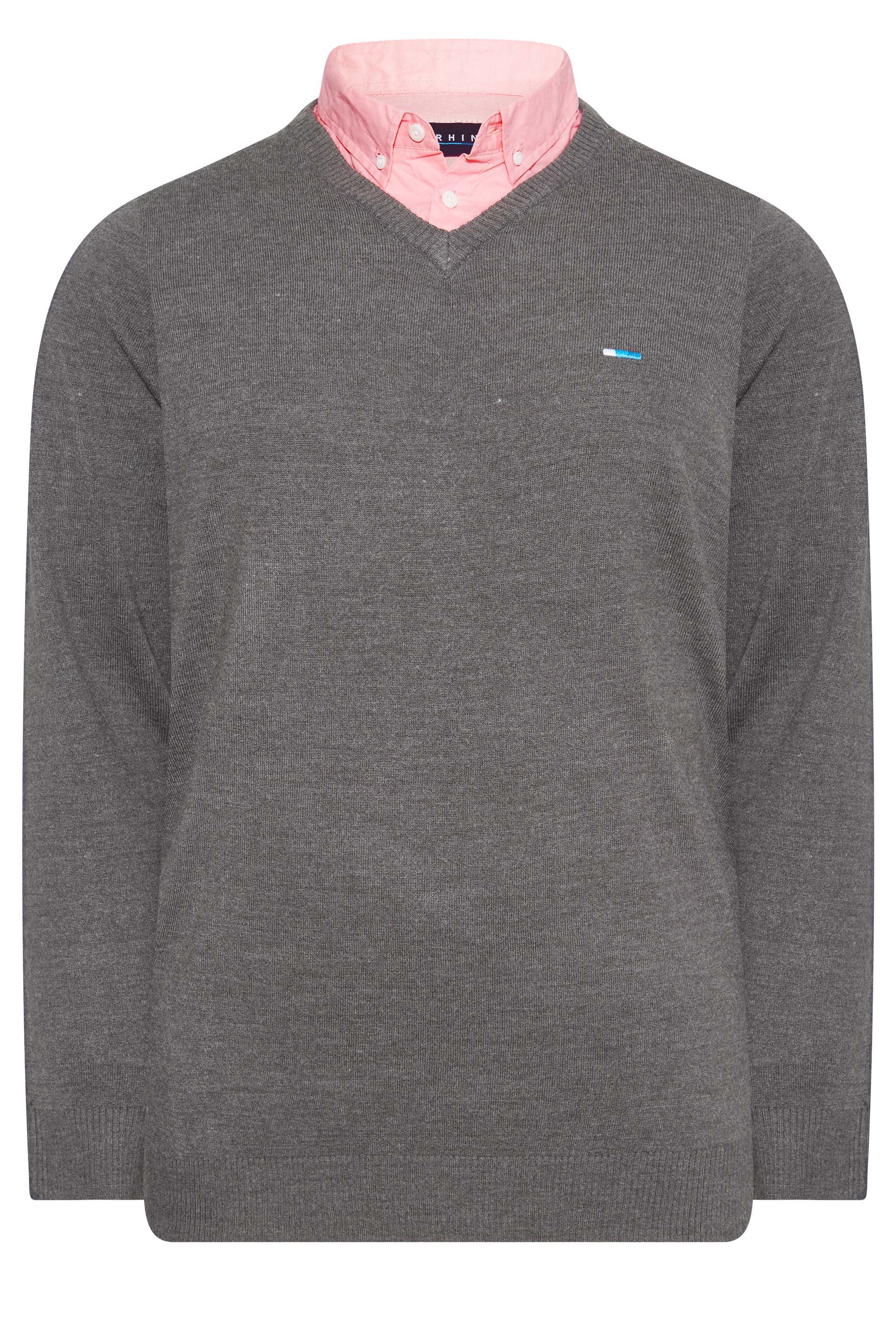 BadRhino Charcoal Grey & Pink Essential Mock Shirt Jumper | BadRhino 3
