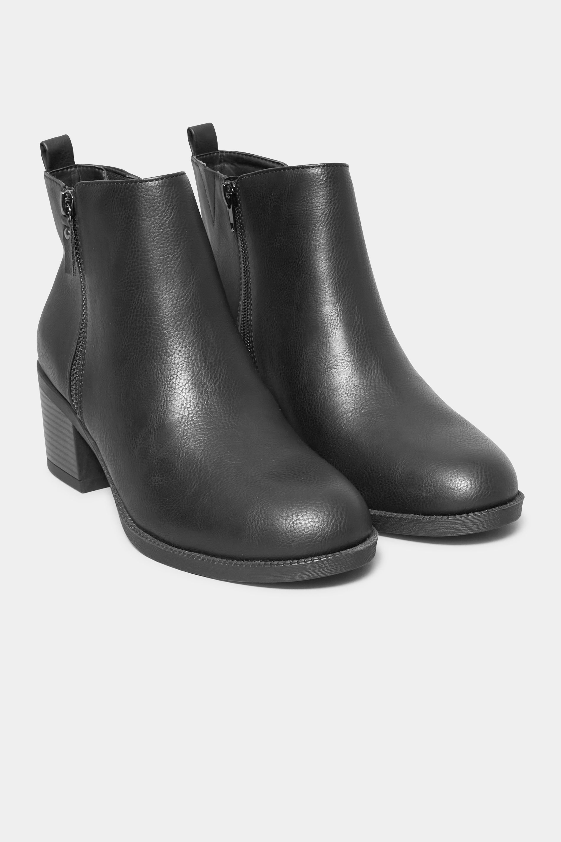 Black Block Heel Zip Boots In Wide E Fit & Wide Fit | Yours Clothing