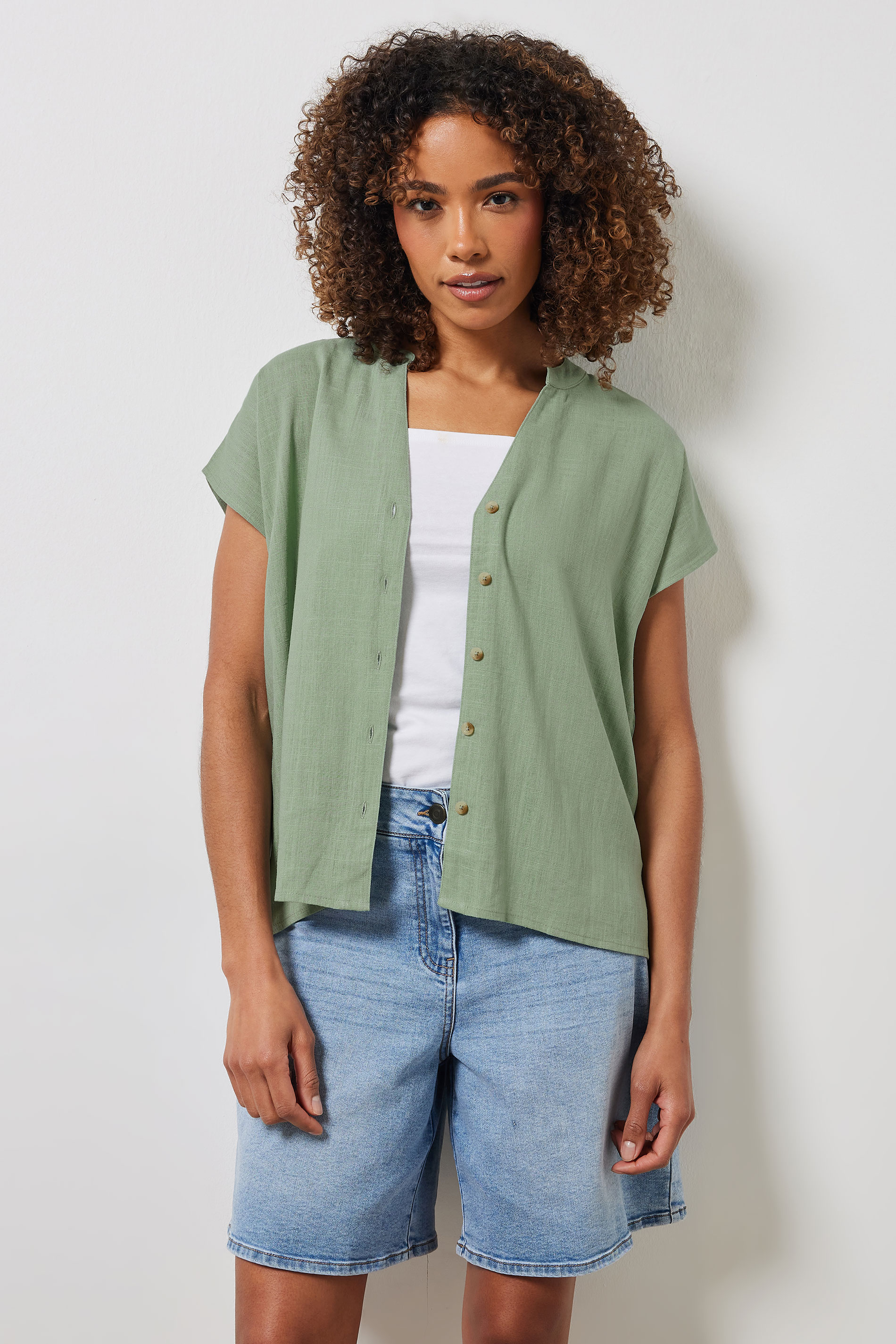 M&Co Sage Green Button Through Linen Blouse | M&Co 4