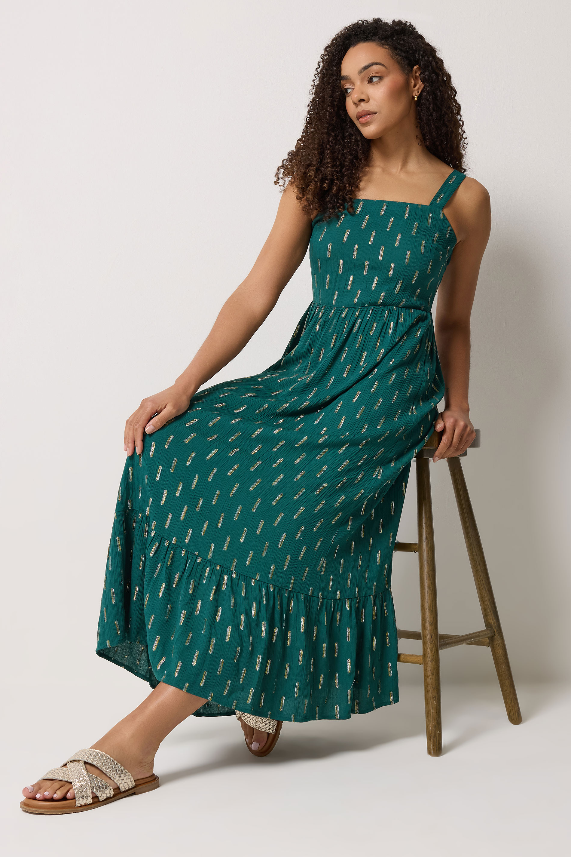 M&Co Teal Green Foil Detail  Maxi Dress | M&Co 1