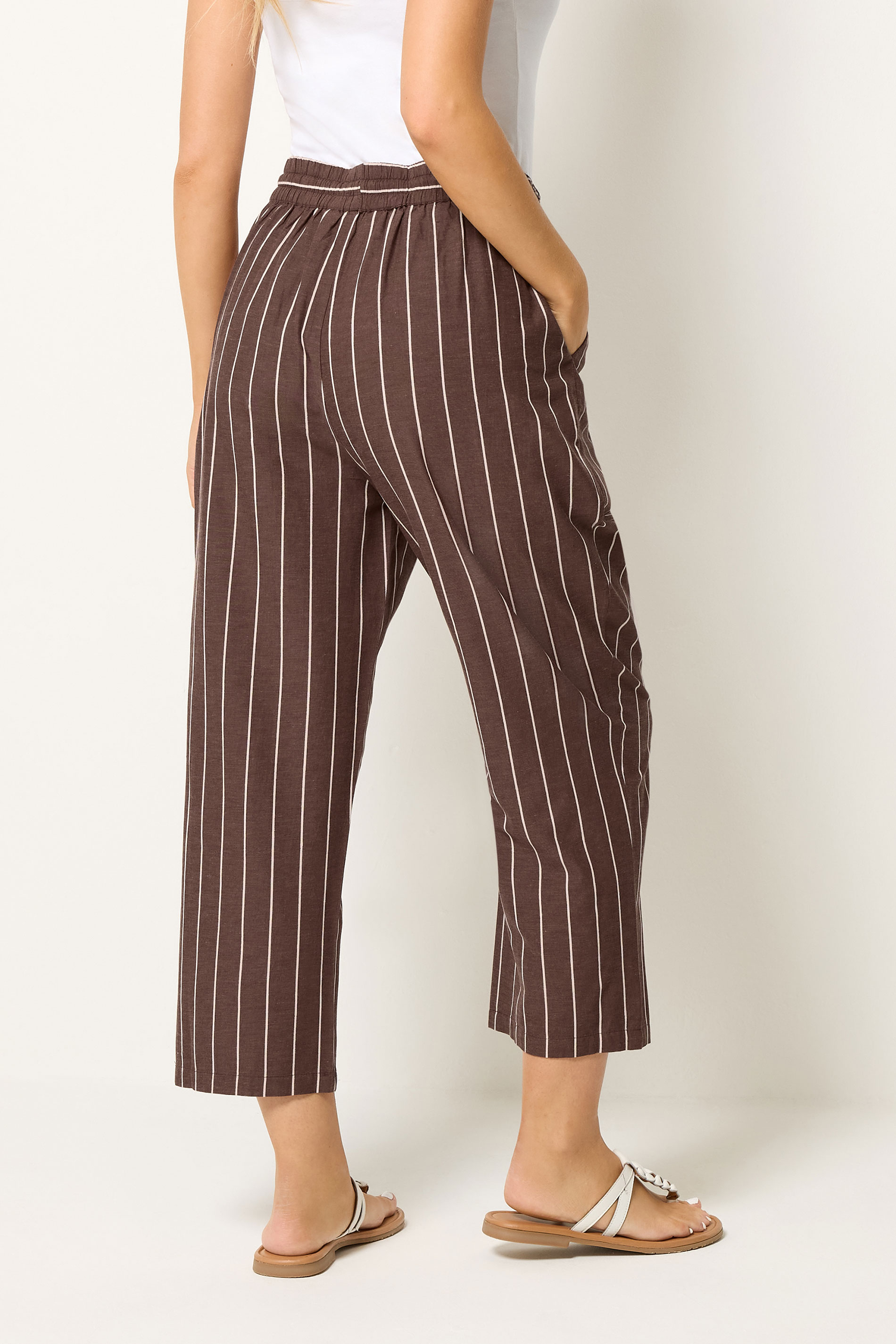M&Co Brown Striped Tapered Cropped Trousers | M&Co 2