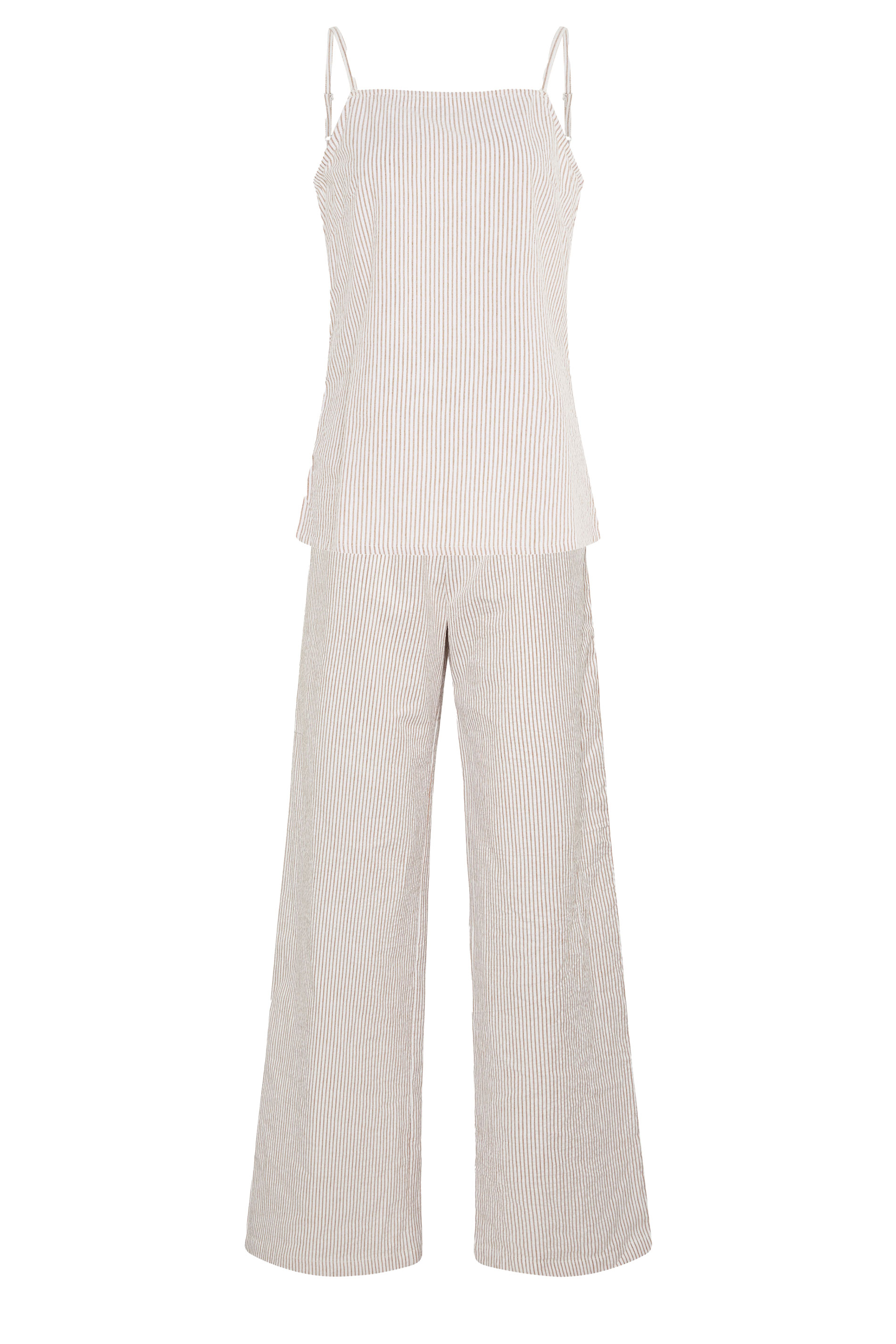 LTS Tall Women's Set Camel Brown Stripe Cotton Vest Top & Trousers | Long Tall Sally  8