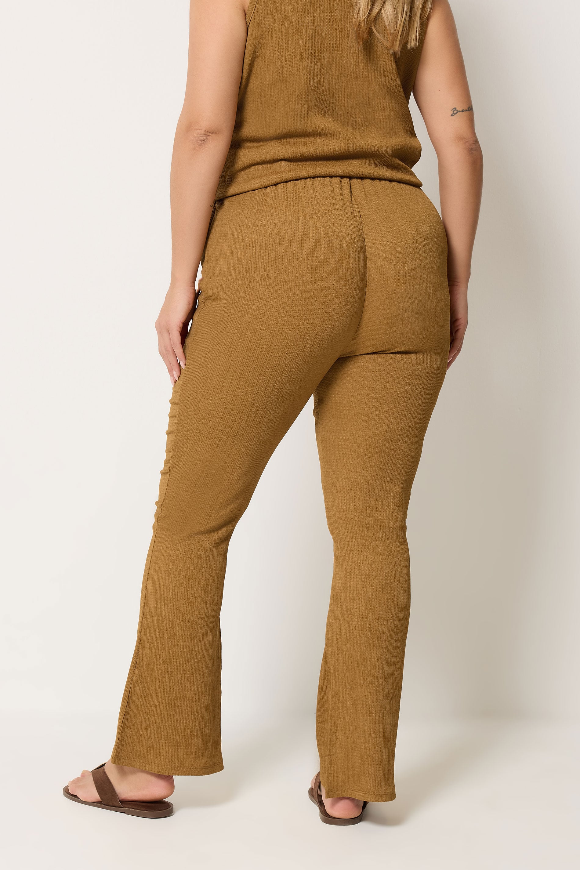 YOURS Plus Size Natural Brown Textured Flared Trousers 2