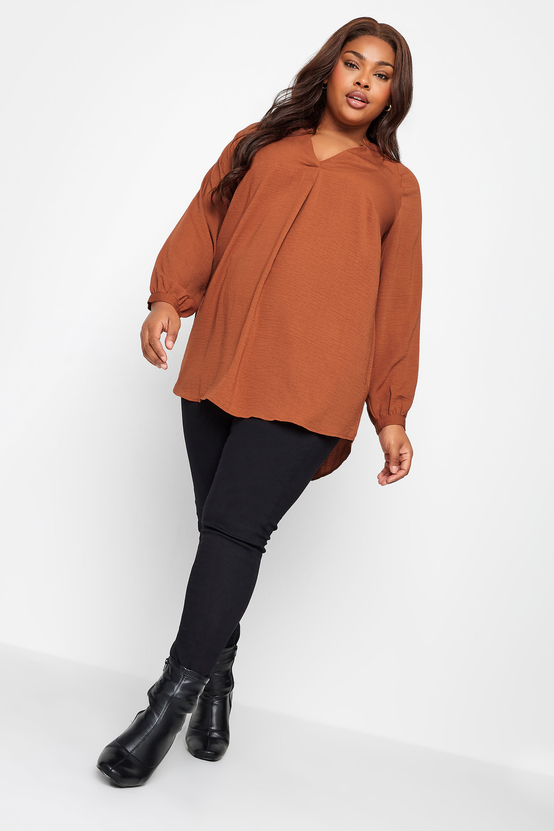 YOURS Curve Plus Size Rust Orange Textured Tunic Shirt | Yours Clothing  2