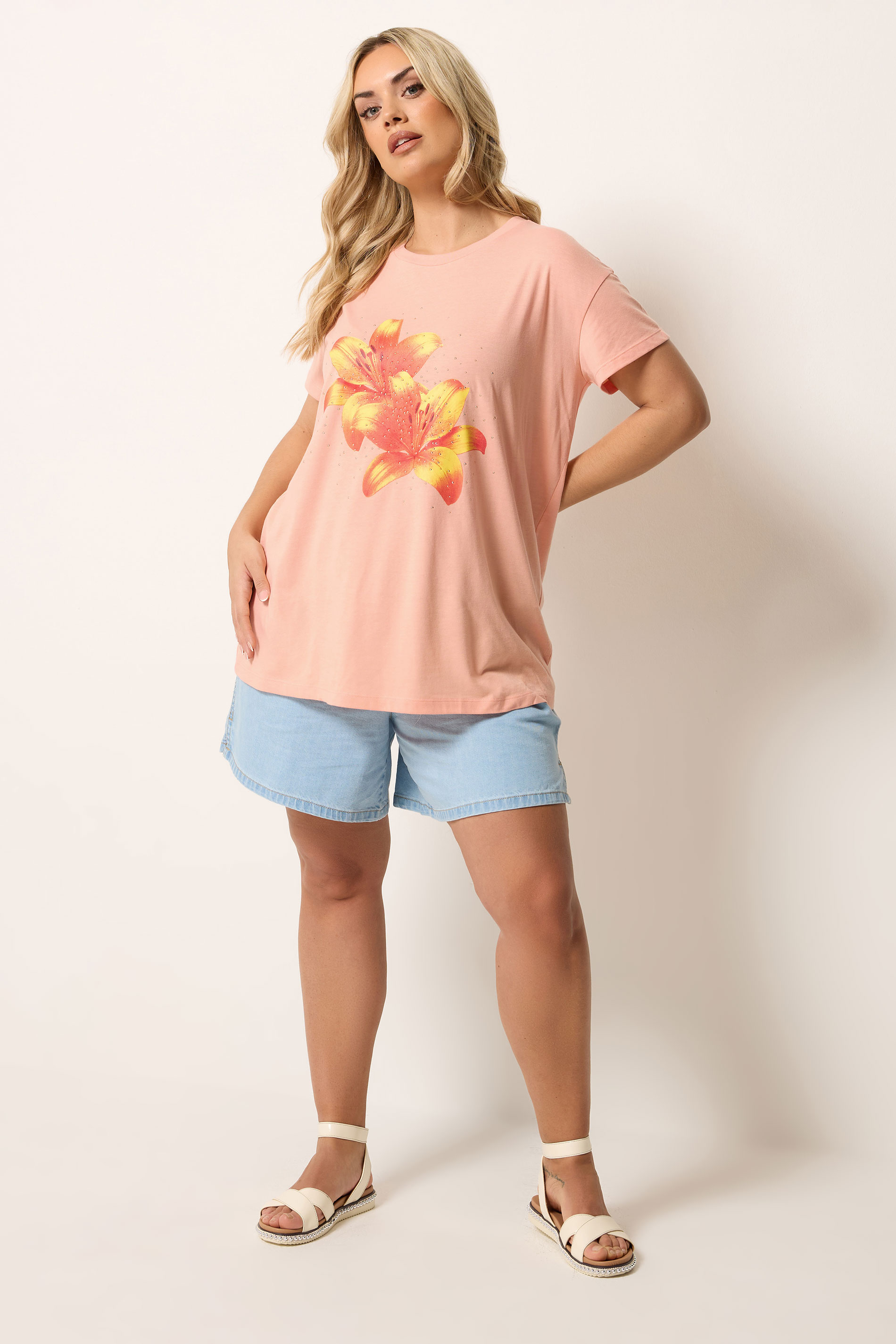 YOURS Plus Size Orange Flower Graphic T-Shirt | Yours Clothing 1