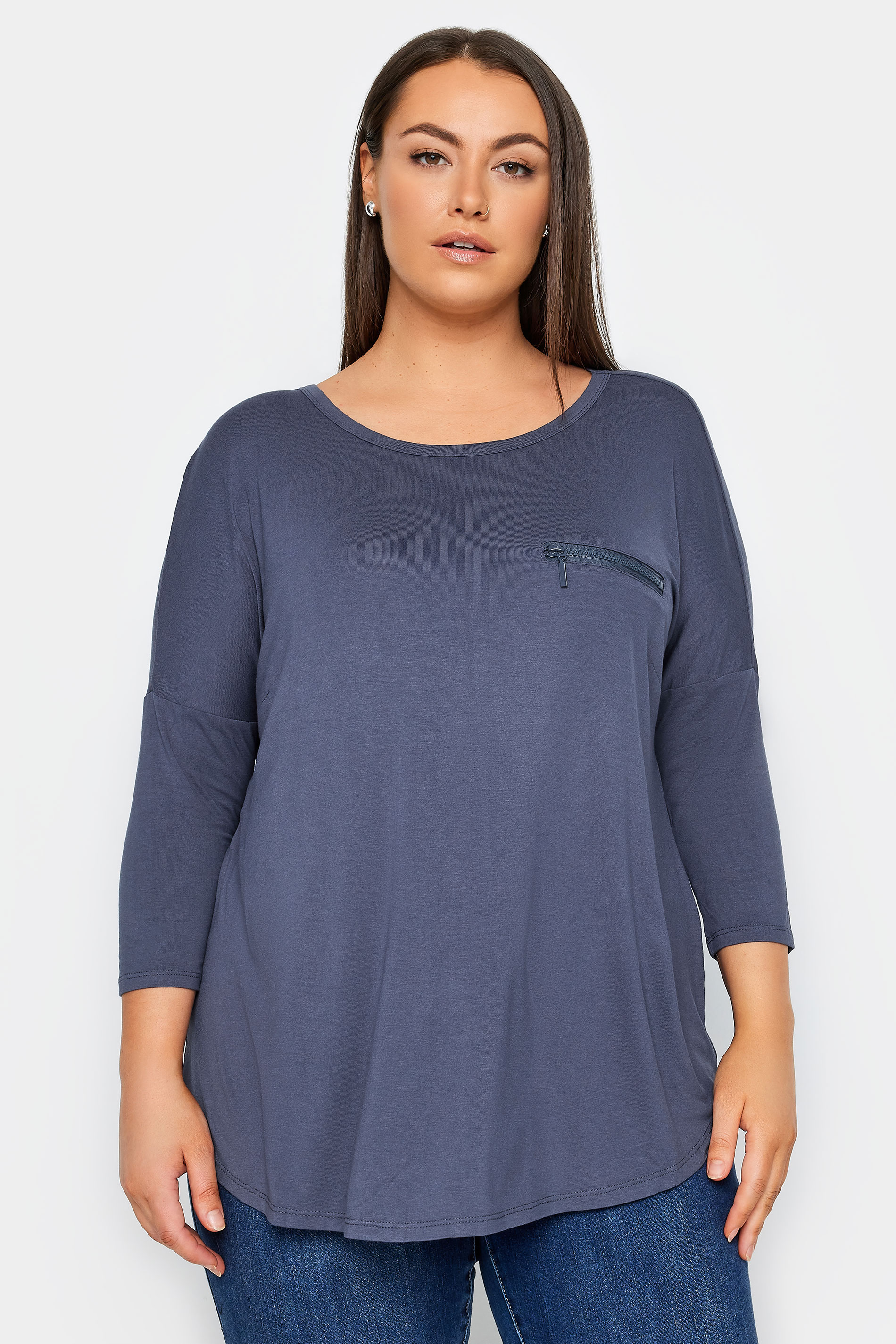 Evans Grey Zip Pocket Long Sleeve T-Shirt 1