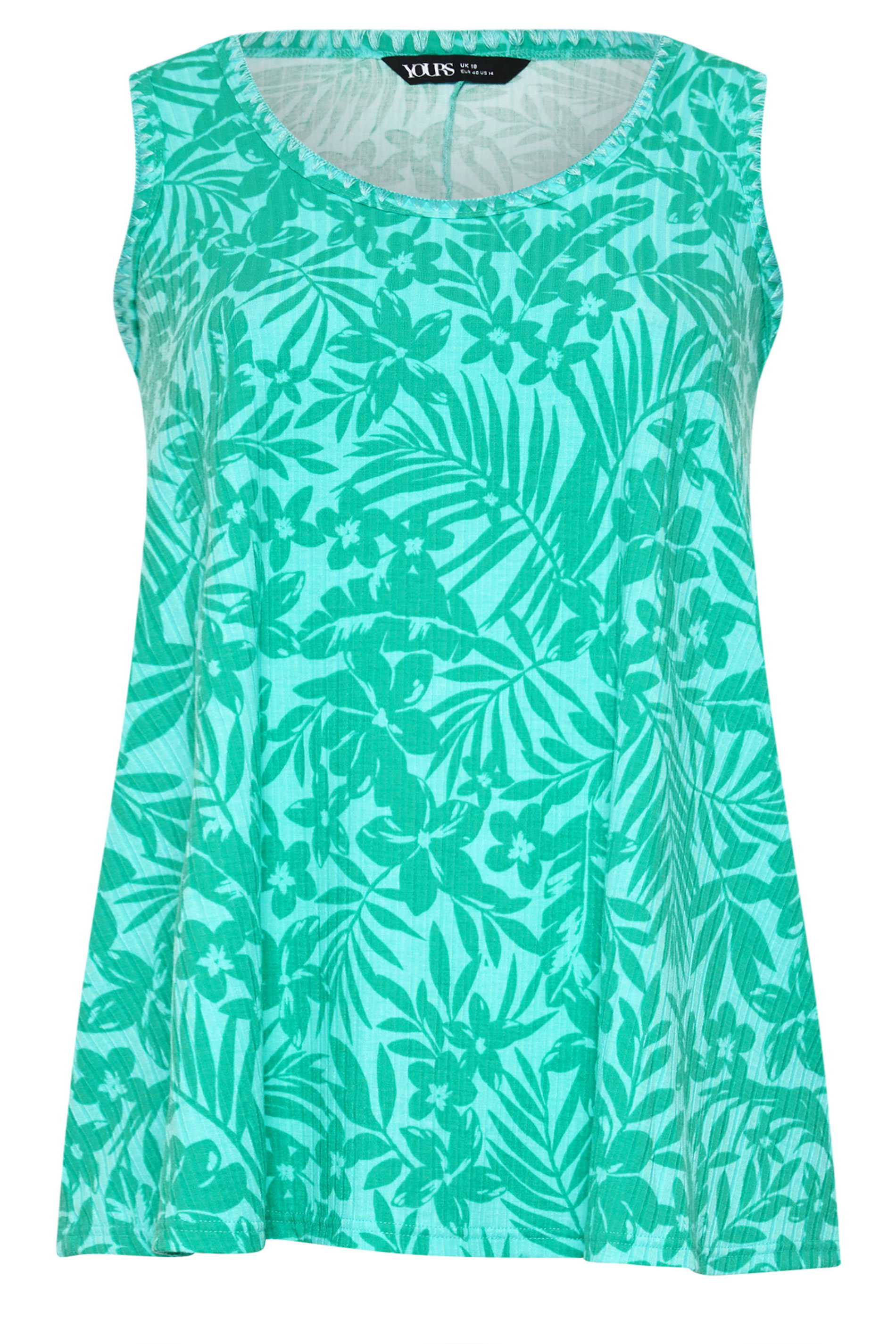 YOURS Plus Size Green Contrast Stitch Vest Top | Yours Clothing 5