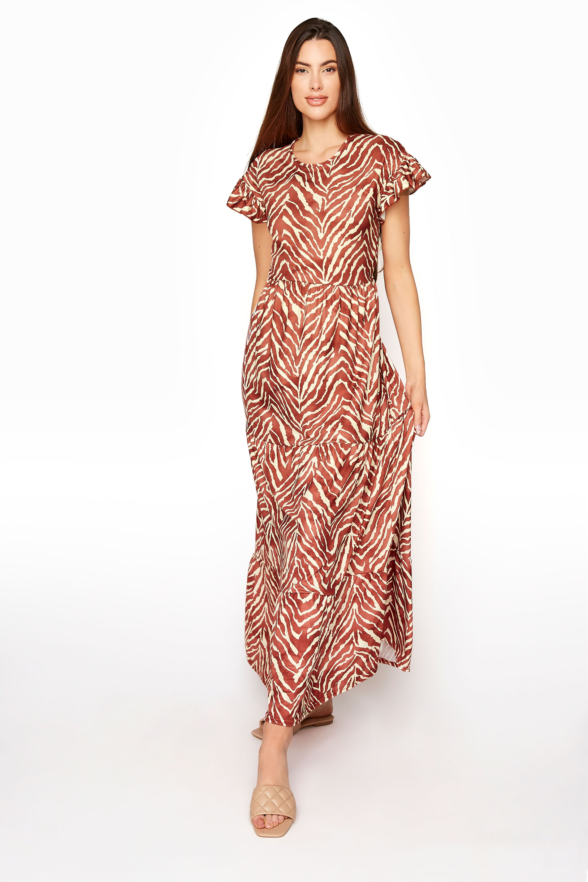 LTS Rust Orange Zebra Print Tiered Midaxi Dress | Long Tall Sally 1