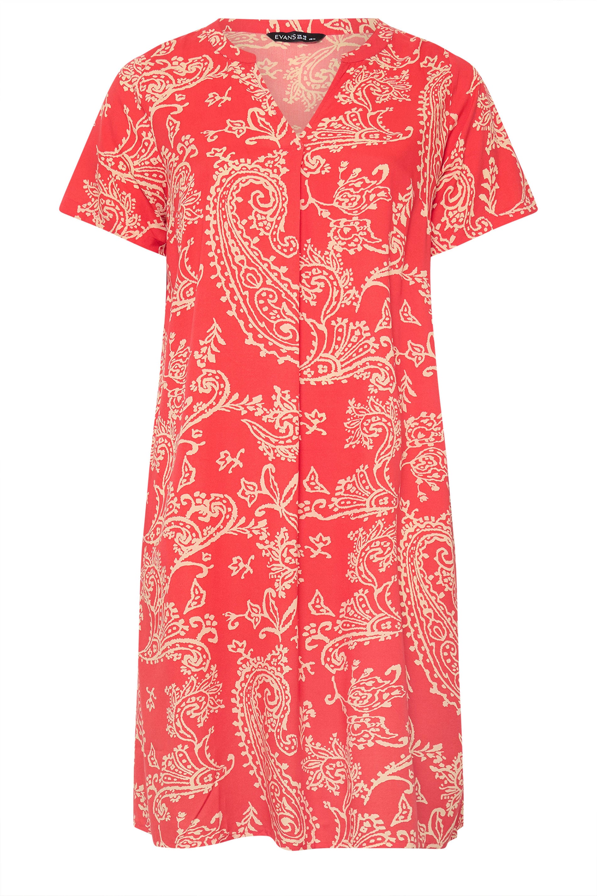 EVANS Plus Size Red Paisley Modal Shift Dress | Evans 5
