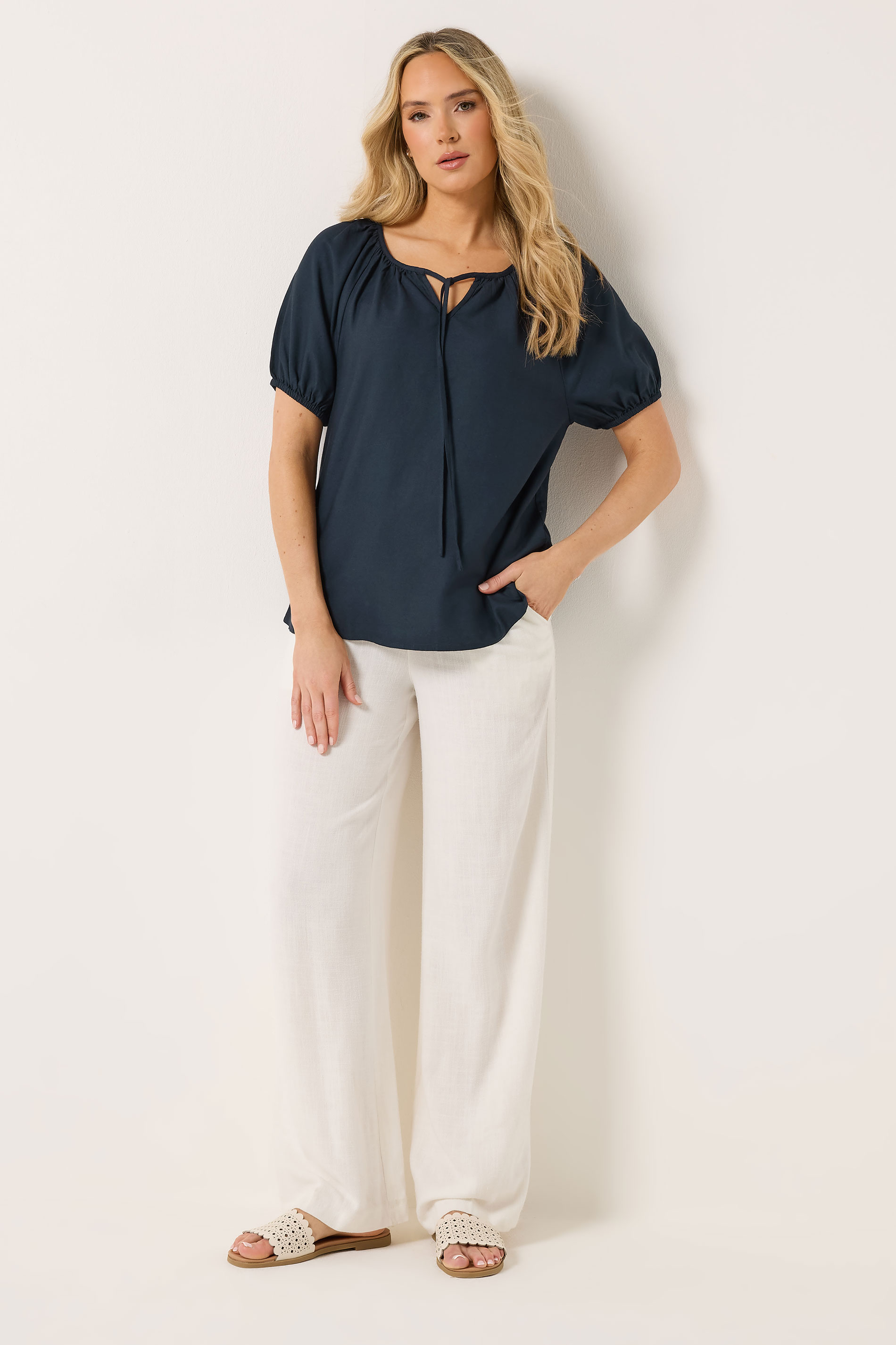 LTS Tall Women's Navy Blue Linen Blouse | Long Tall Sally 2