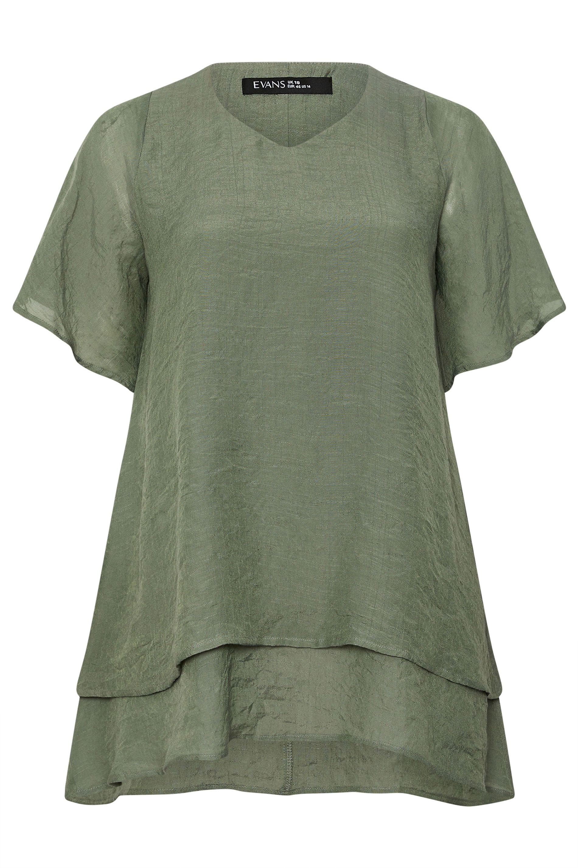 EVANS Plus Size Khaki Green Double Layer Top | Evans 7