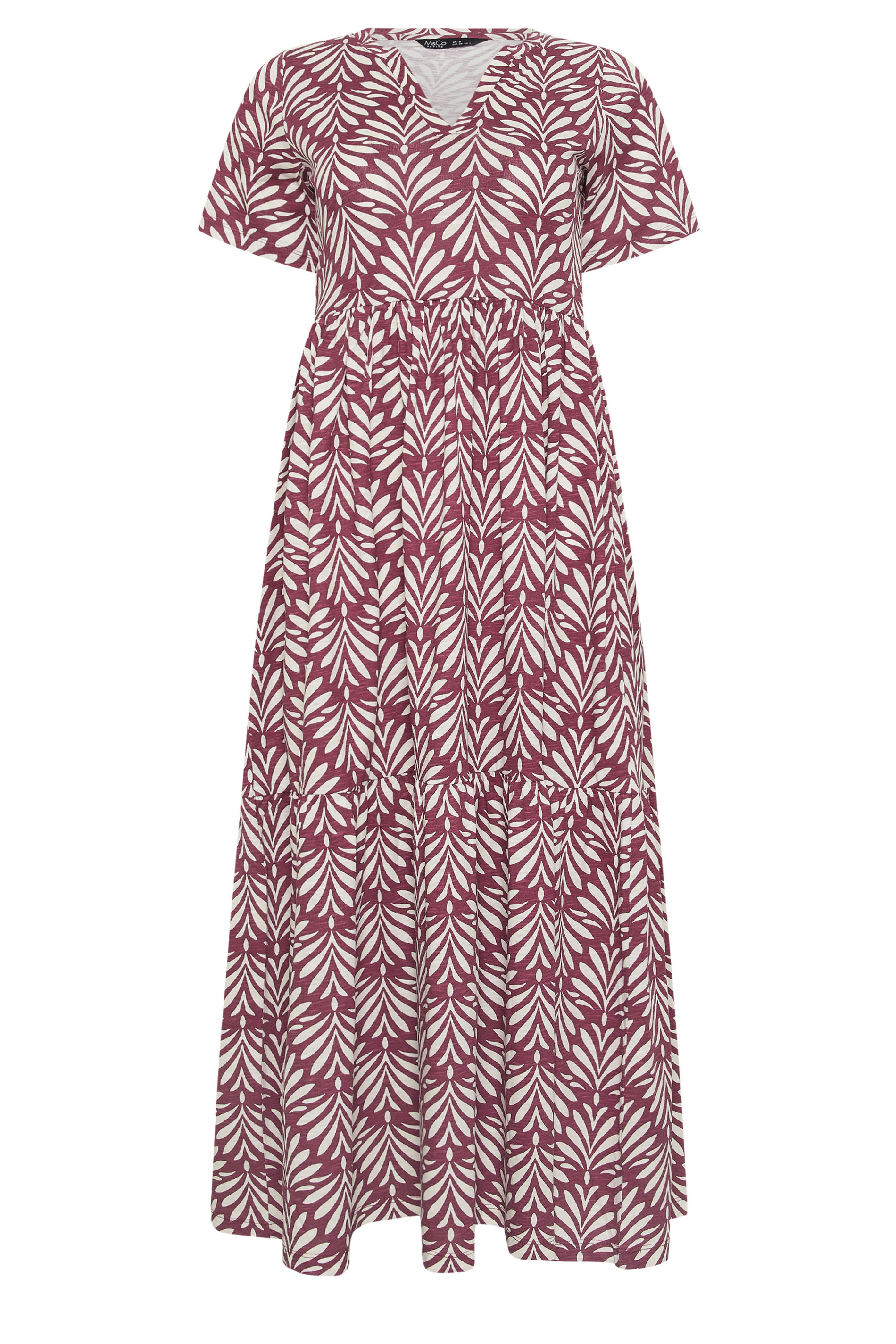 M&Co Petite Berry Red Leaf Print Cotton Maxi Dress | M&Co 5