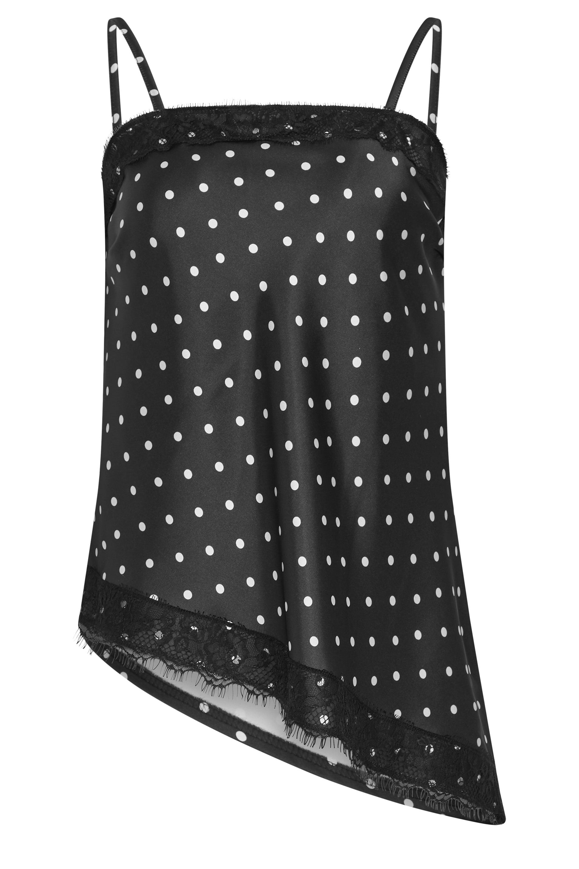 LTS Tall Women's Black Polka Dot Asymmetric Lace Cami Top | Long Tall Sally 6