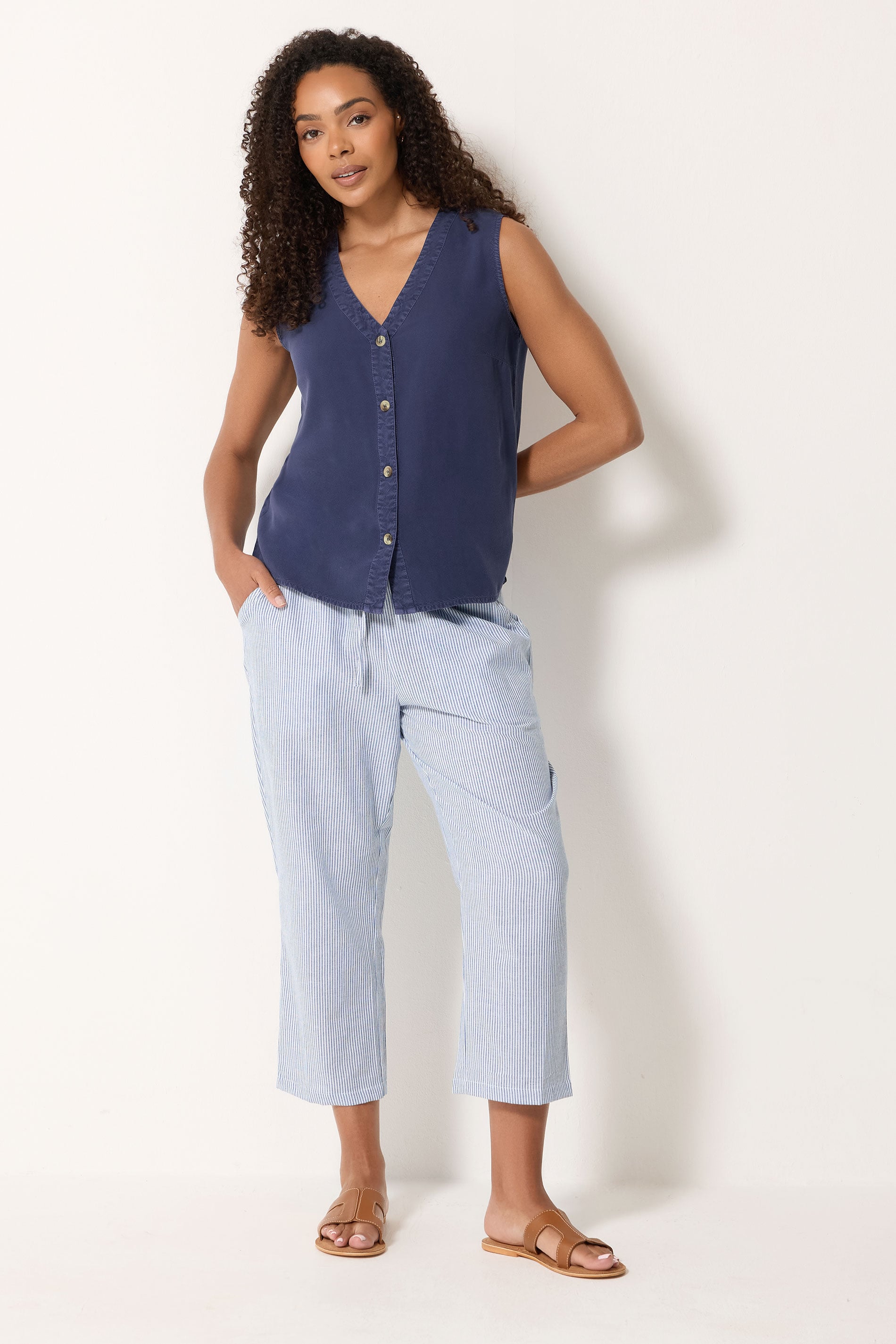 M&Co Navy Blue Button Front Vest Top | M&Co 1