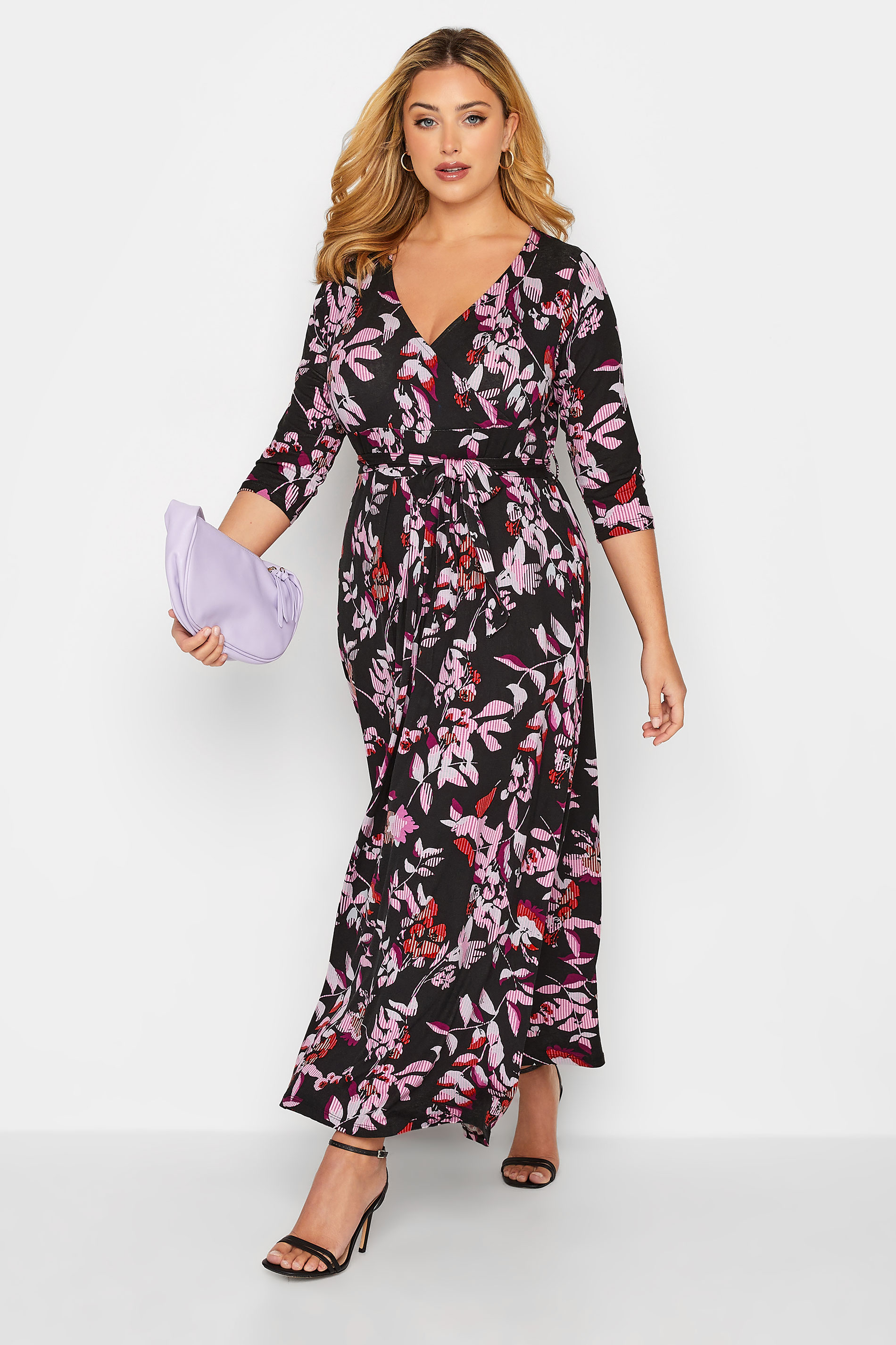Plus Size Black Leaf Print Wrap Front Dress | Yours Clothing 1