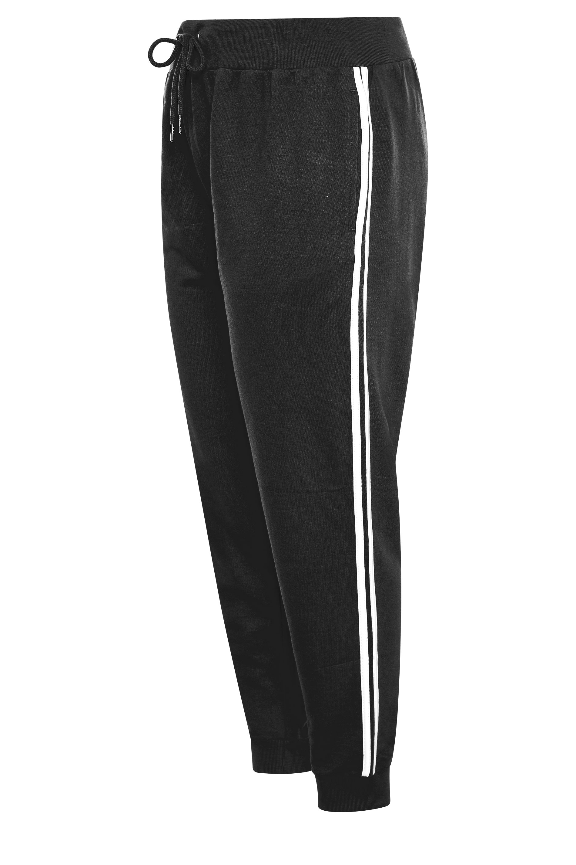 Grande taille  Pantalons Grande taille  Joggings | Jogging Noir en Maille Bandes Blanches - IF13386