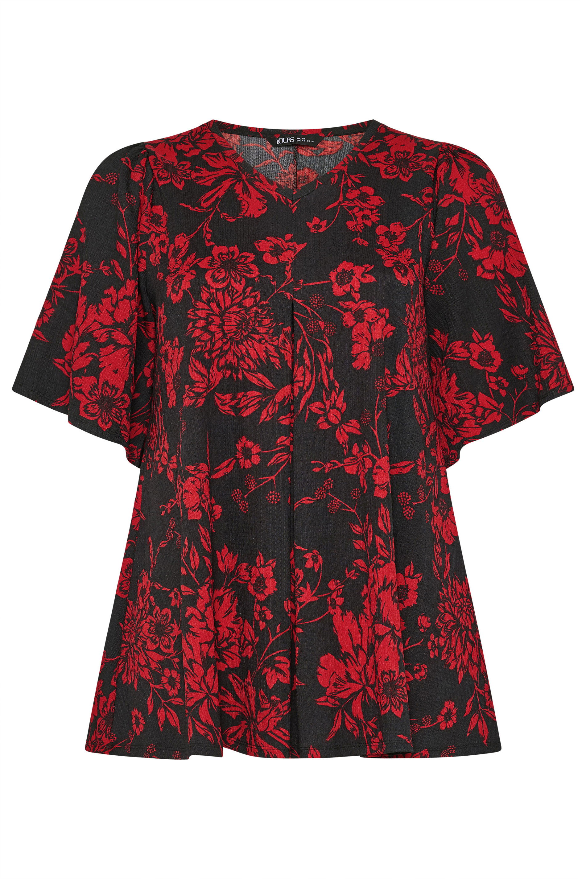 YOURS Plus Size Black & Red Floral Pleat Front Top | Yours Clothing 5