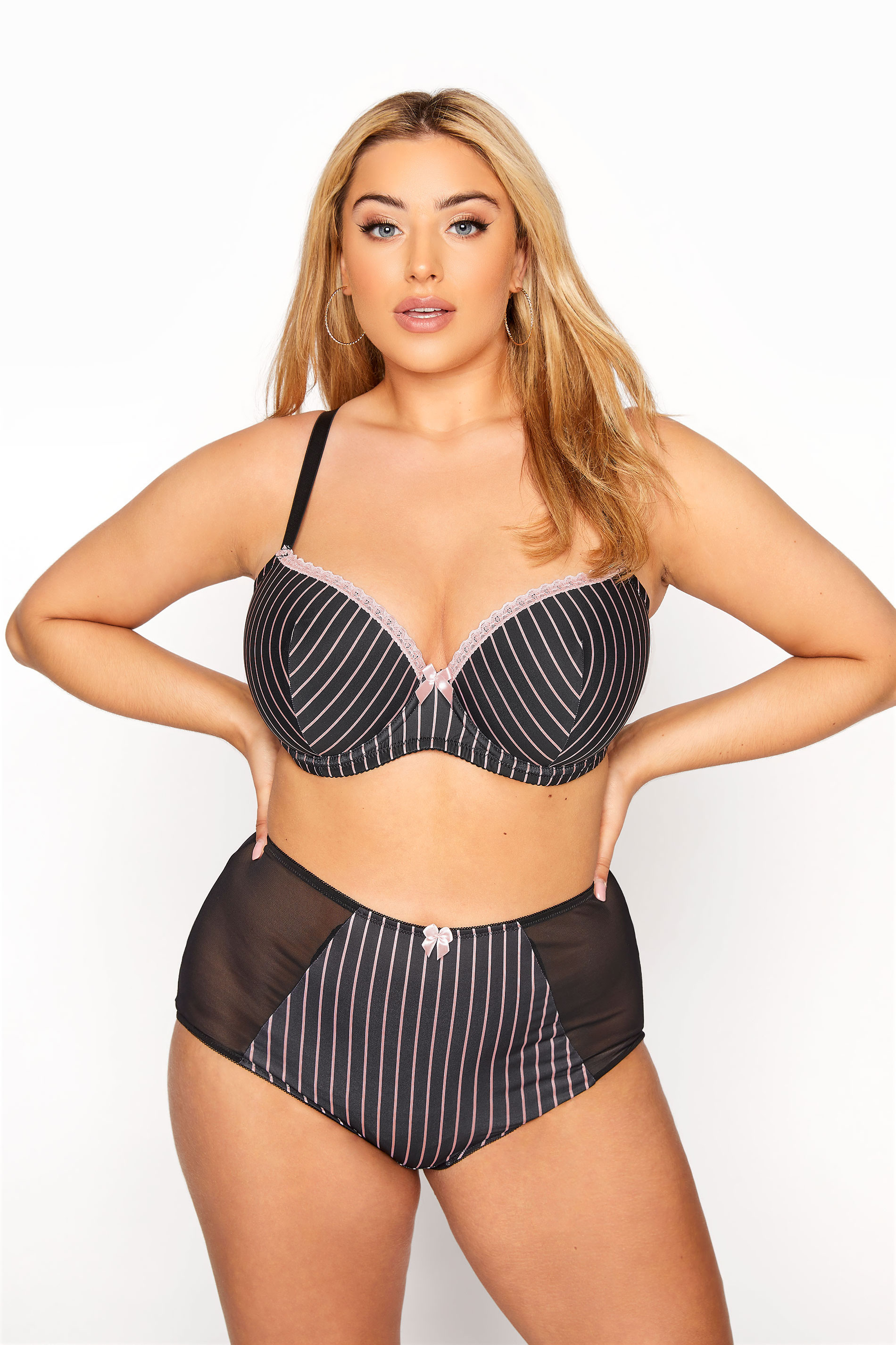 Plus Size Black Pinstripe Mesh High Waisted Full Briefs | Yours Clothing 1