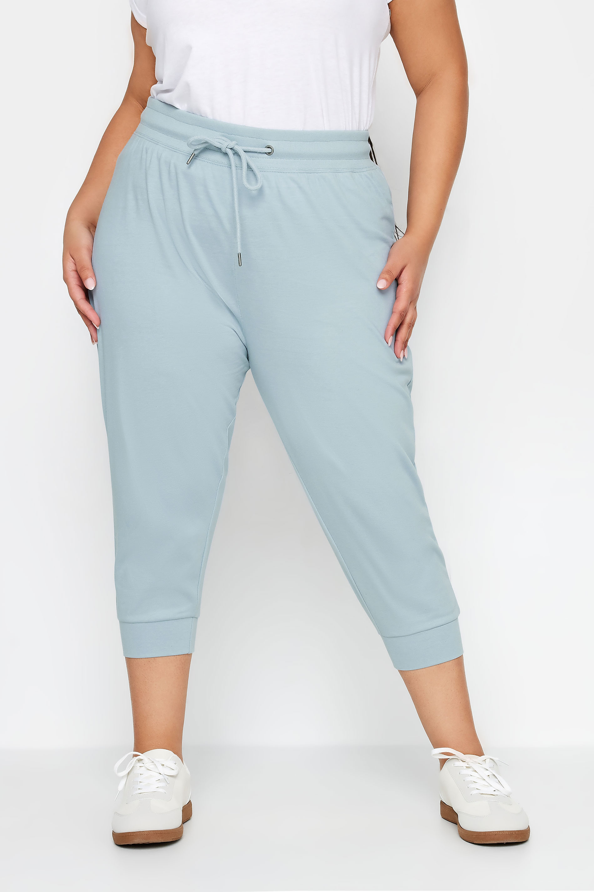 YOURS Plus Size Pastel Blue Cropped Joggers | Yours Clothing 2