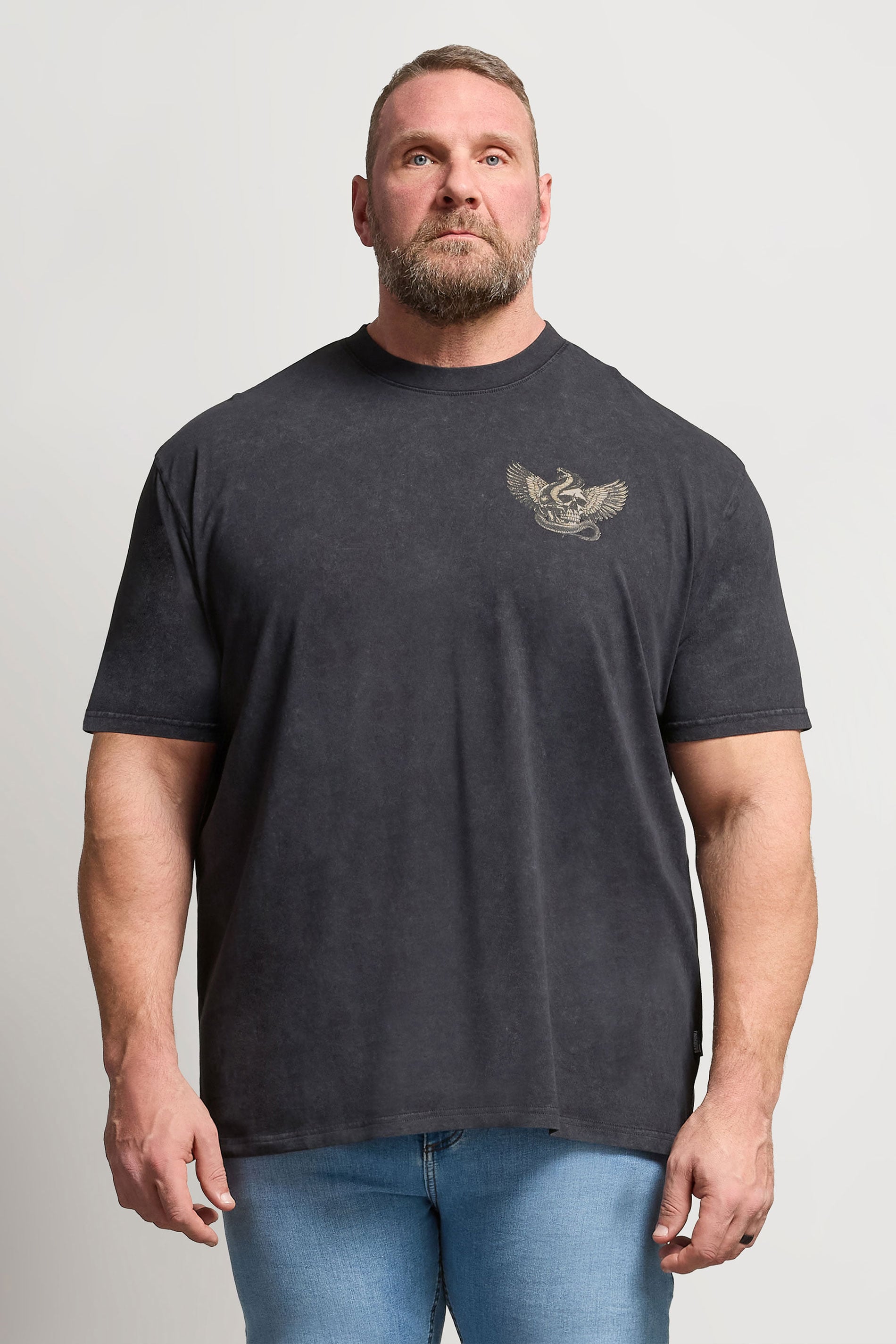 BadRhino Big & Tall Grey  Snake & Skull Graphic Acid Wash T-Shirt | BadRhino 3