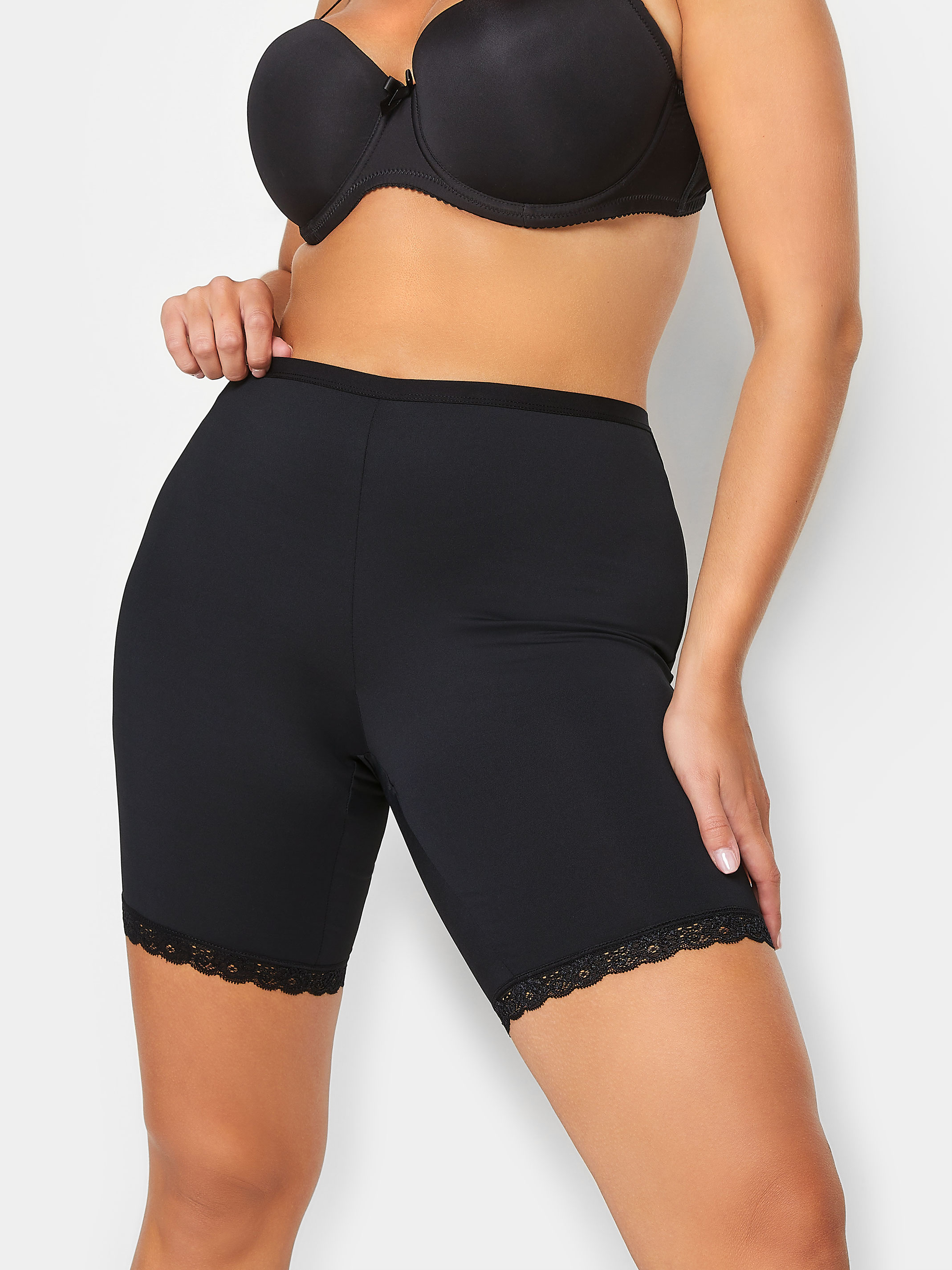 Black Lace Trim Anti Chafing High Waisted Shorts | Yours Clothing 1