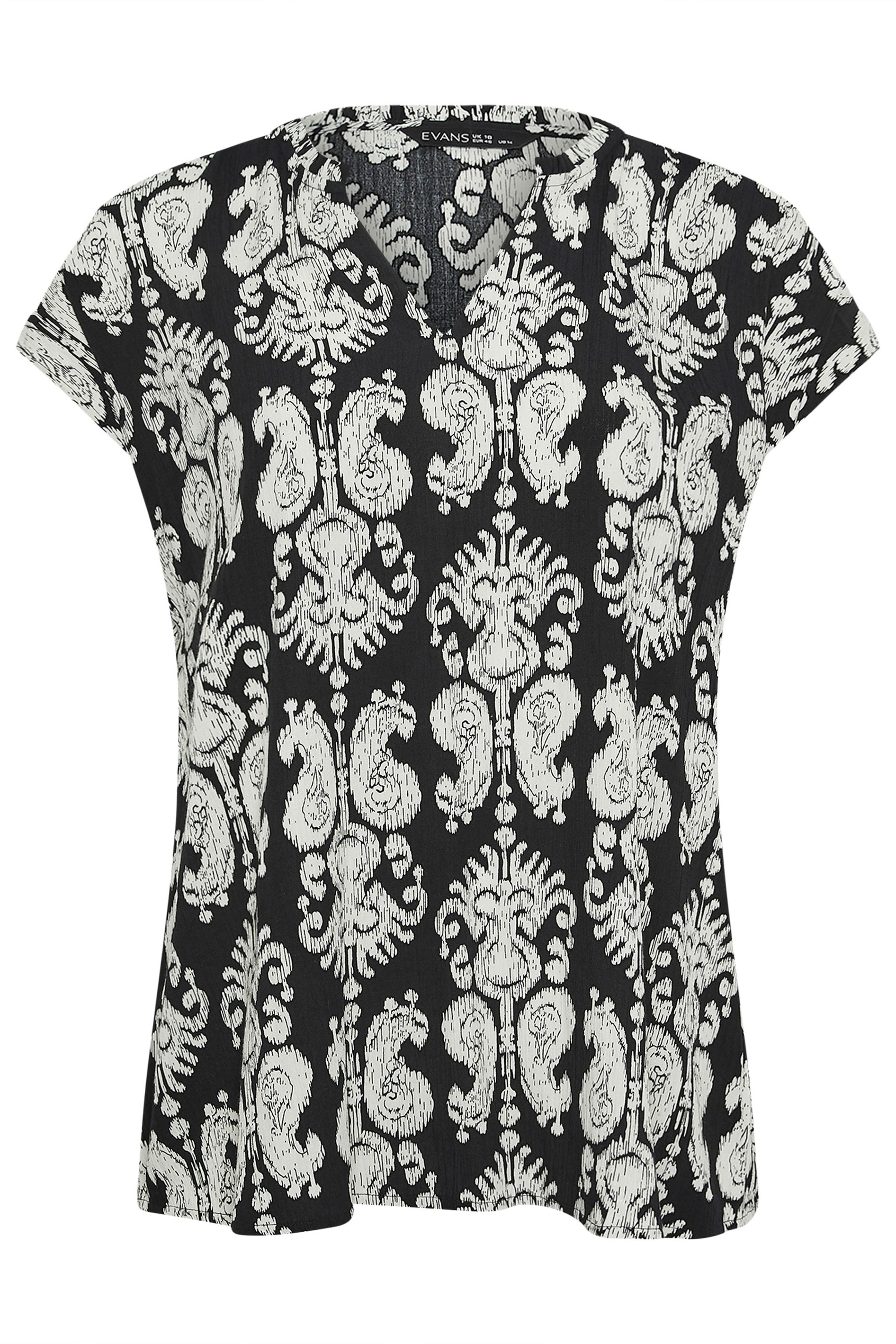 EVANS Plus Size Black Abstract Print Frill Neck Blouse | Evans 5