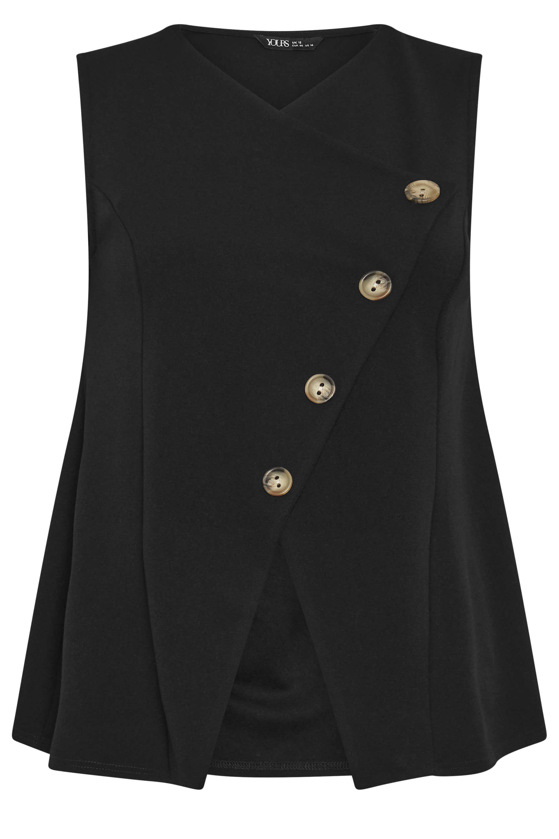 YOURS Plus Size Black Asymmetric Button Waistcoat | Yours Clothing 5
