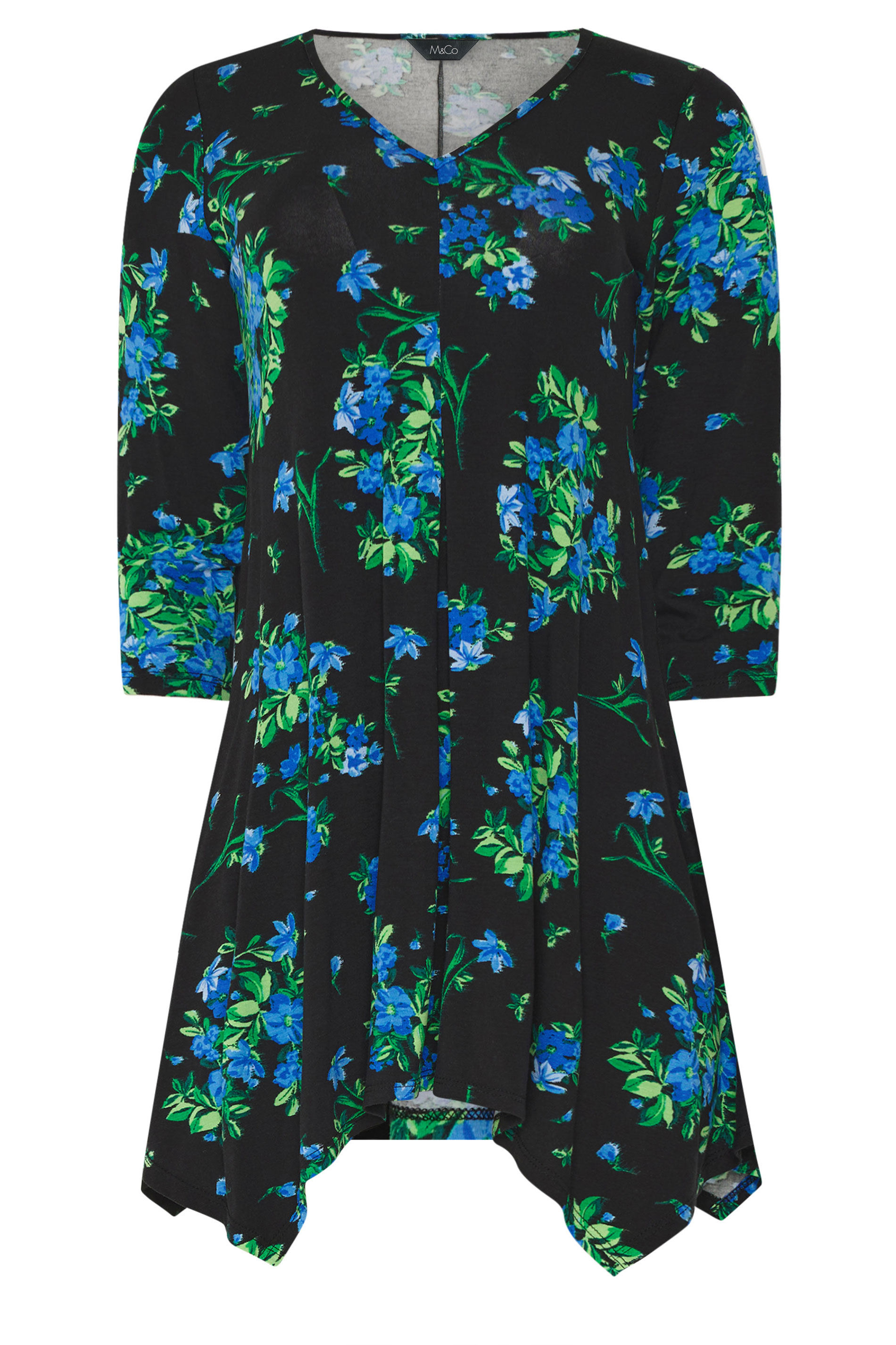 M&Co Black Floral Hanky Hem Top | M&Co 5