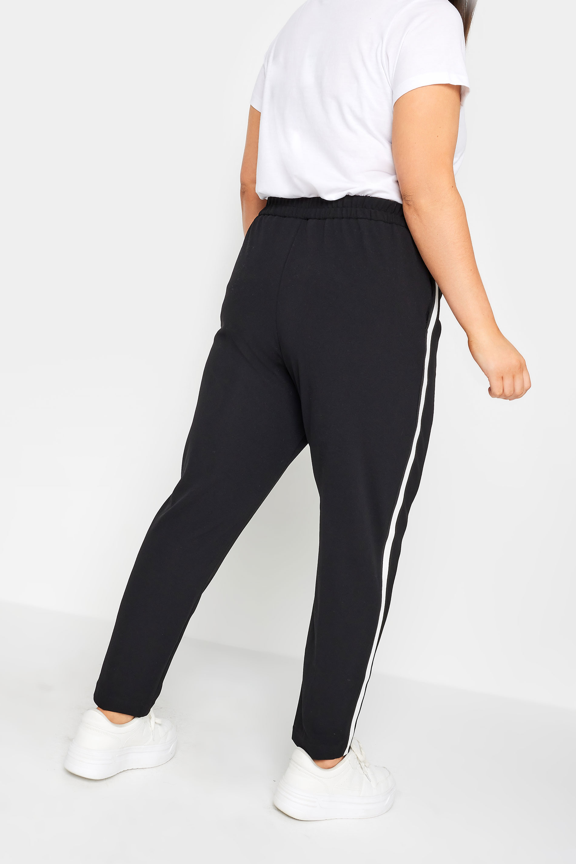 YOURS Plus Size Black Side Stripe Straight Leg Joggers | Yours Clothing 3