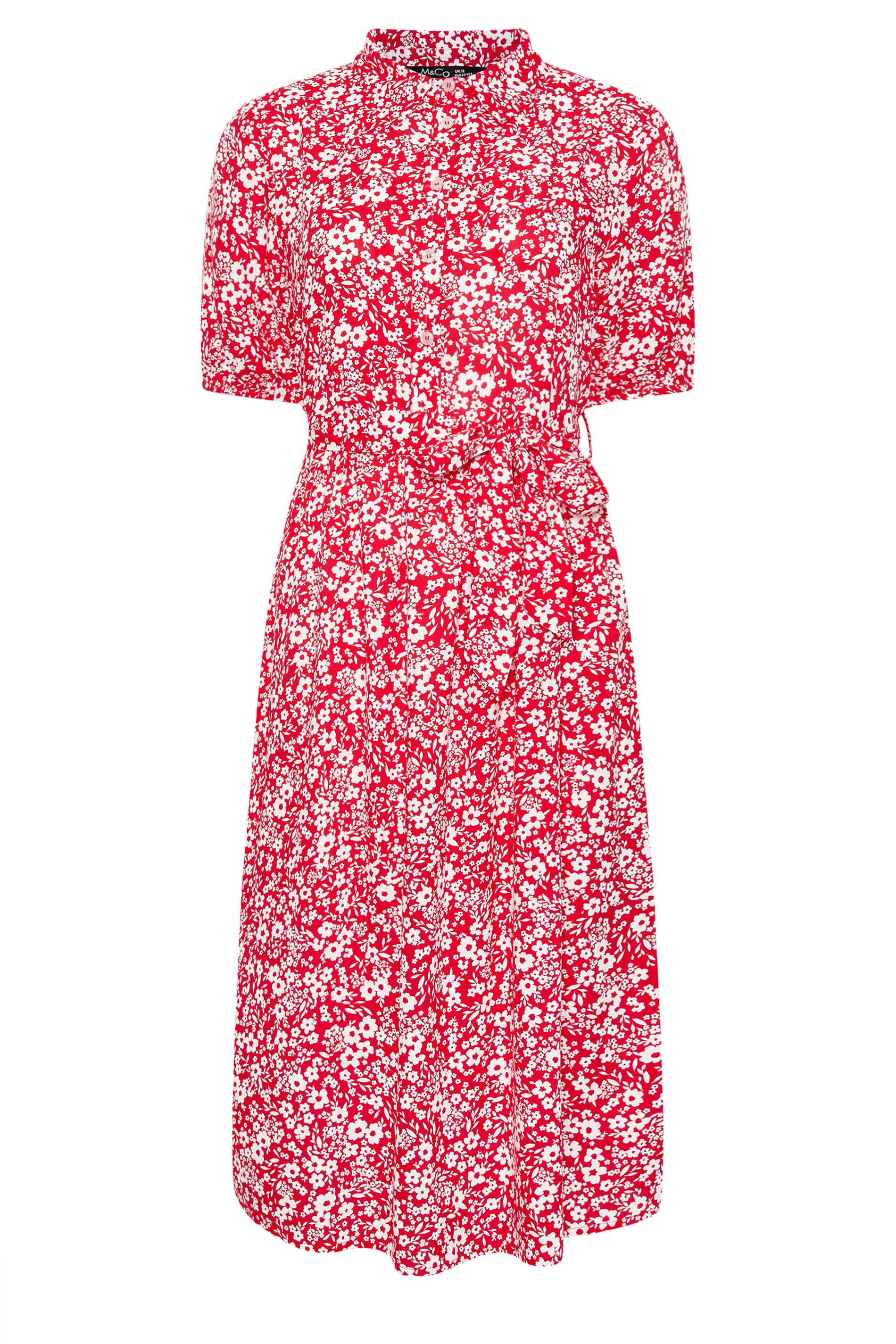 M&Co Petite Red Ditsy Floral Print Dress | M&Co 5